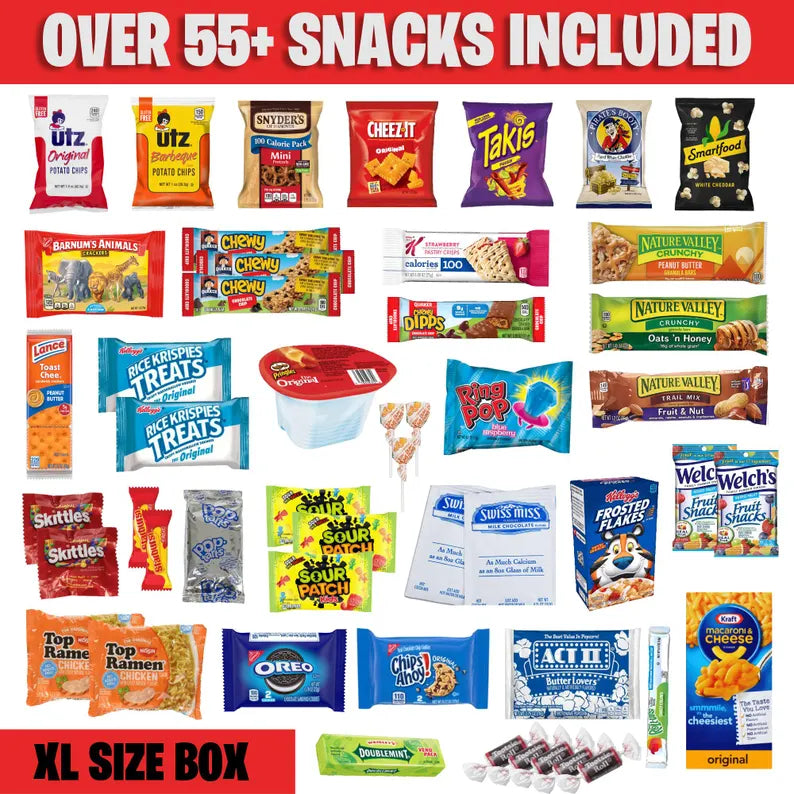 Snack Care Package & Snack Box | American Snack Box Candy Box | College Care Package For Her, For Him | College Snackbox Snack Gift Basket