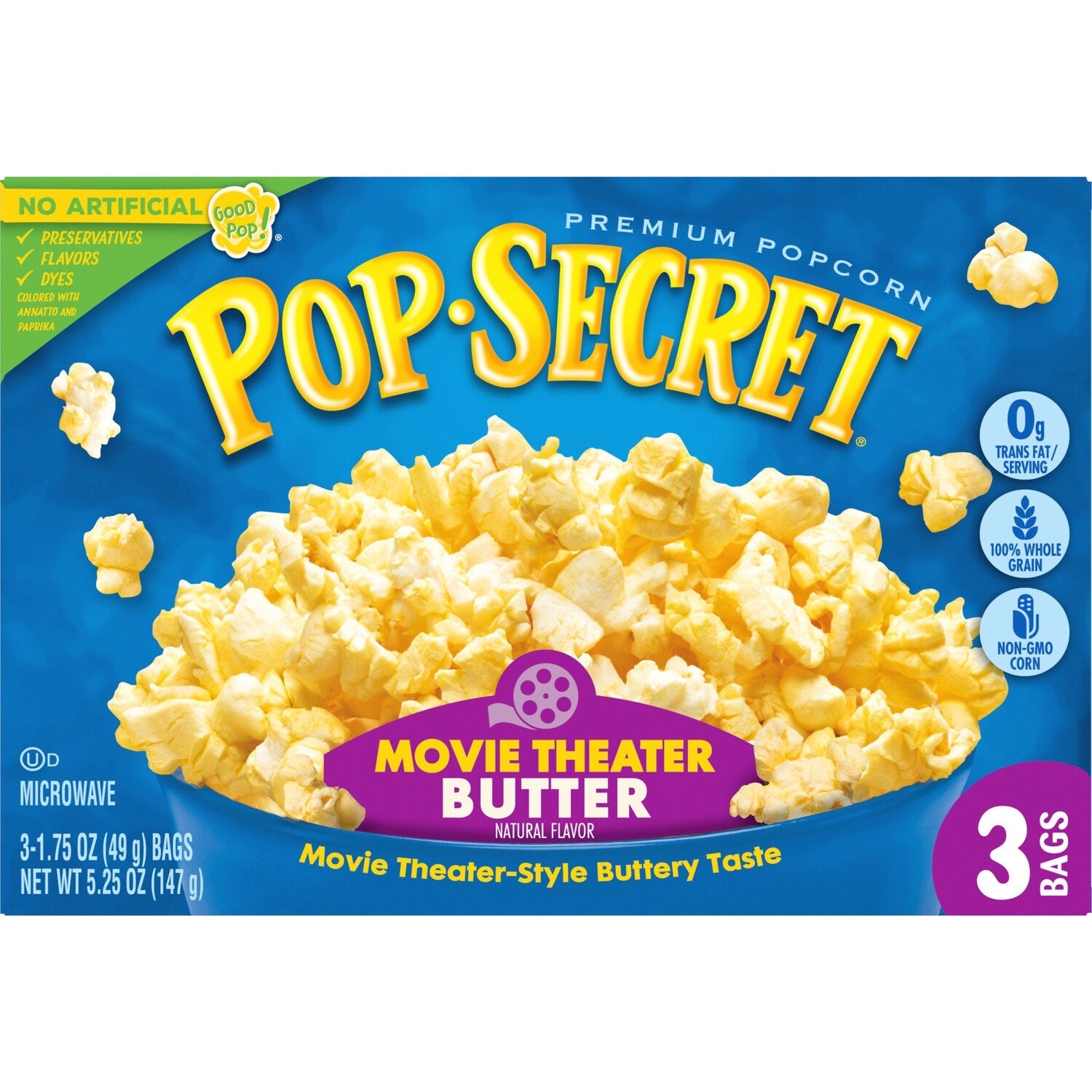Pop Secret Popcorn, Movie Theater Butter Microwave Popcorn, 1.75-oz. Snack Bags, 3 ct.