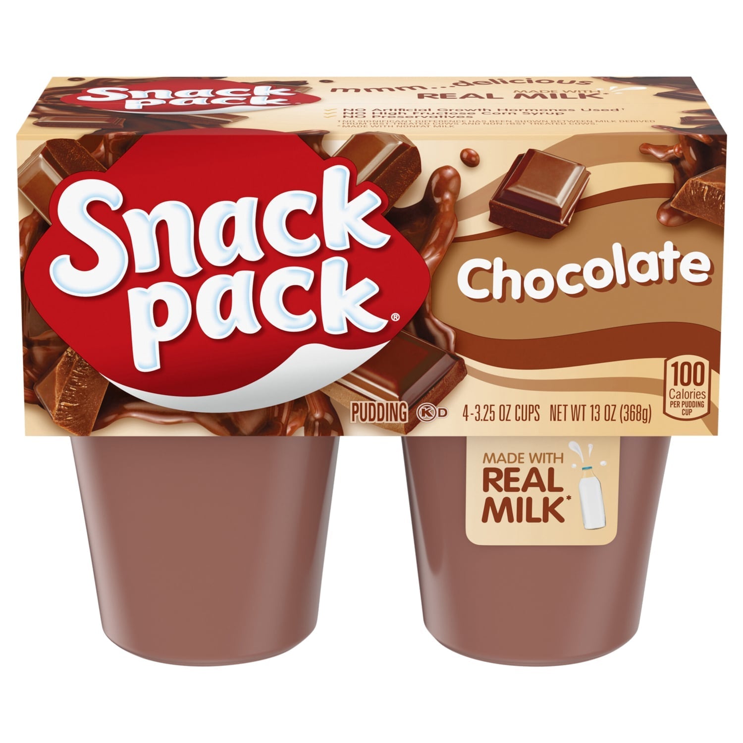 Snack Pack Chocolate Pudding, 3.25 oz Pudding Cups, 4 Count