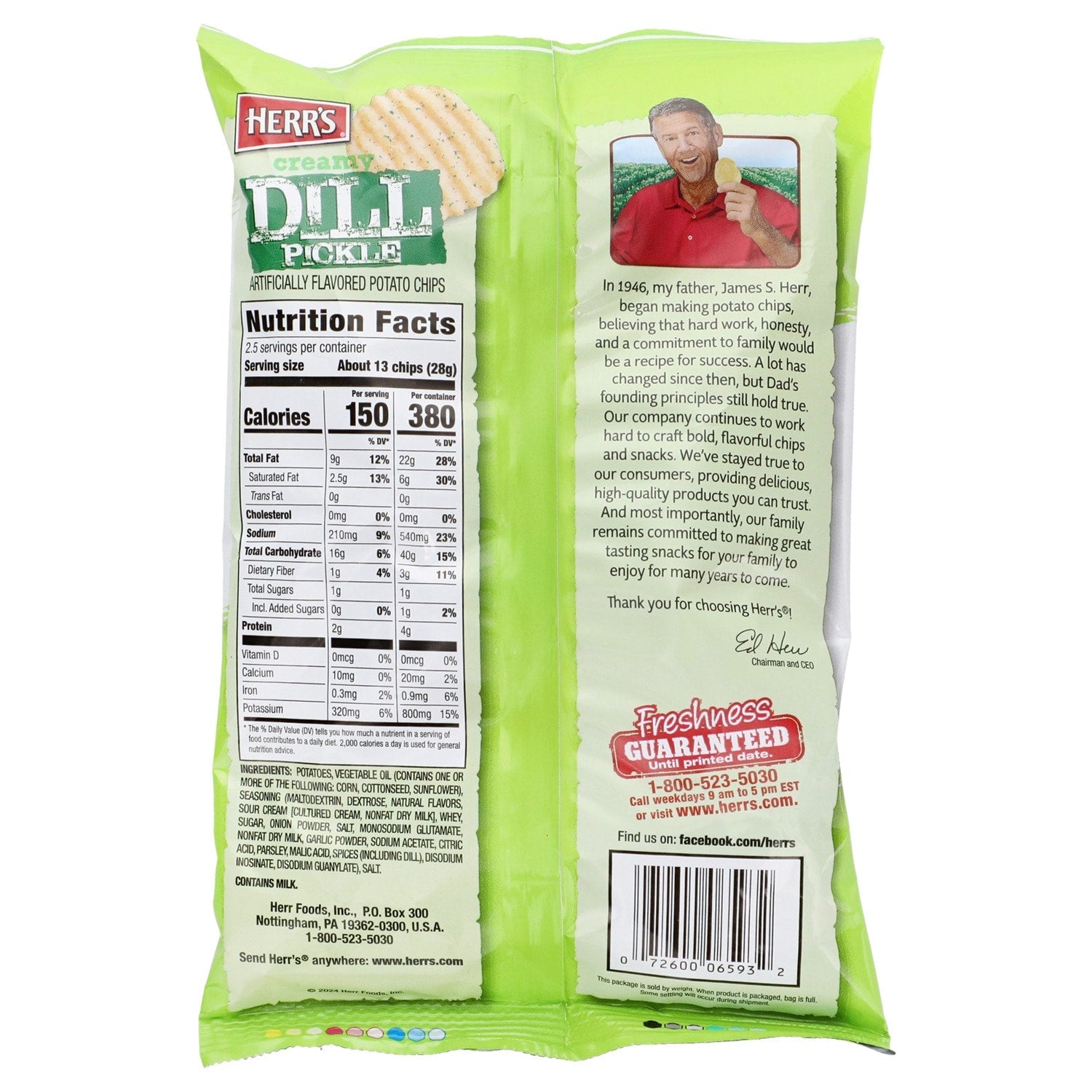 Herr's Creamy Dill Pickle Ripple Potato Chips, 1-ct.
