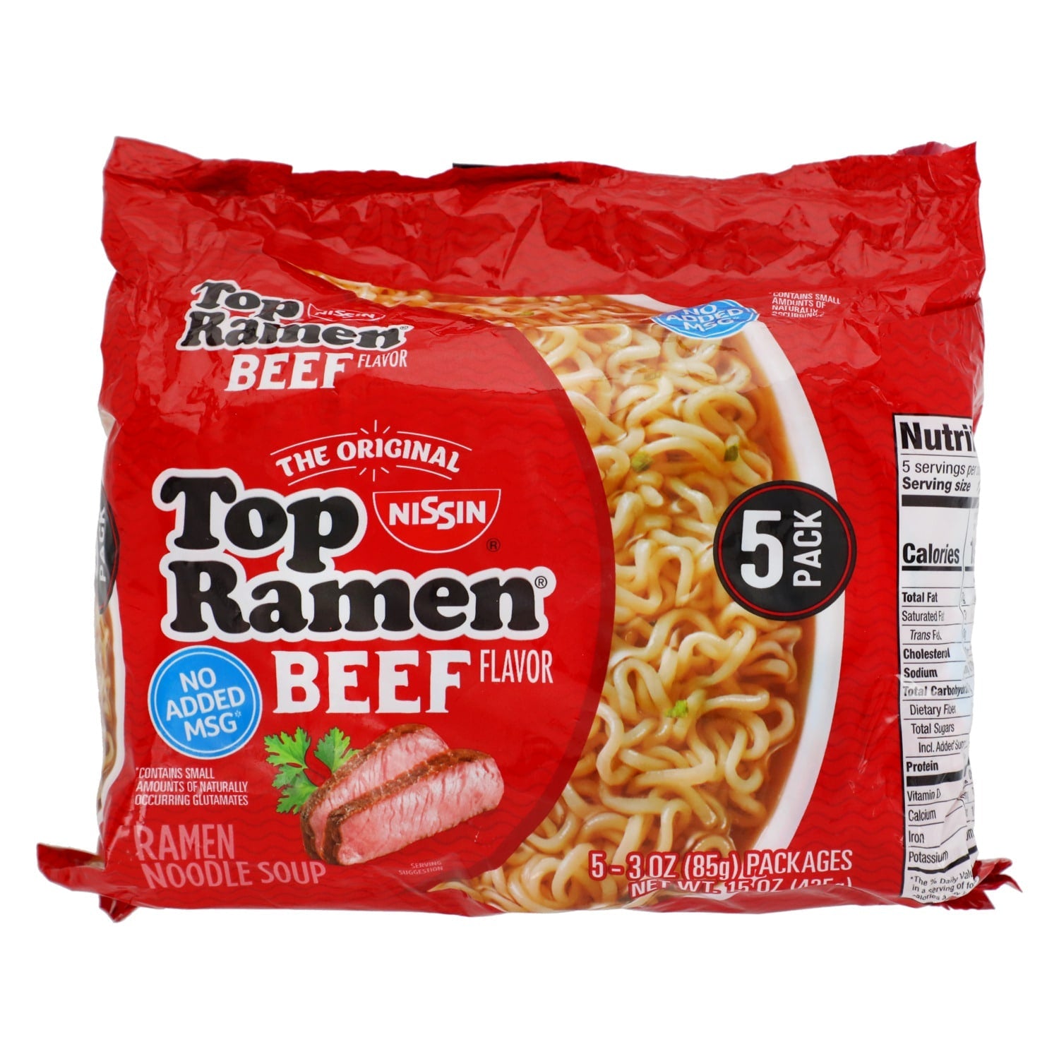 Nissin Top Ramen Beef-Flavored Noodle Soup, 5-ct. Packs