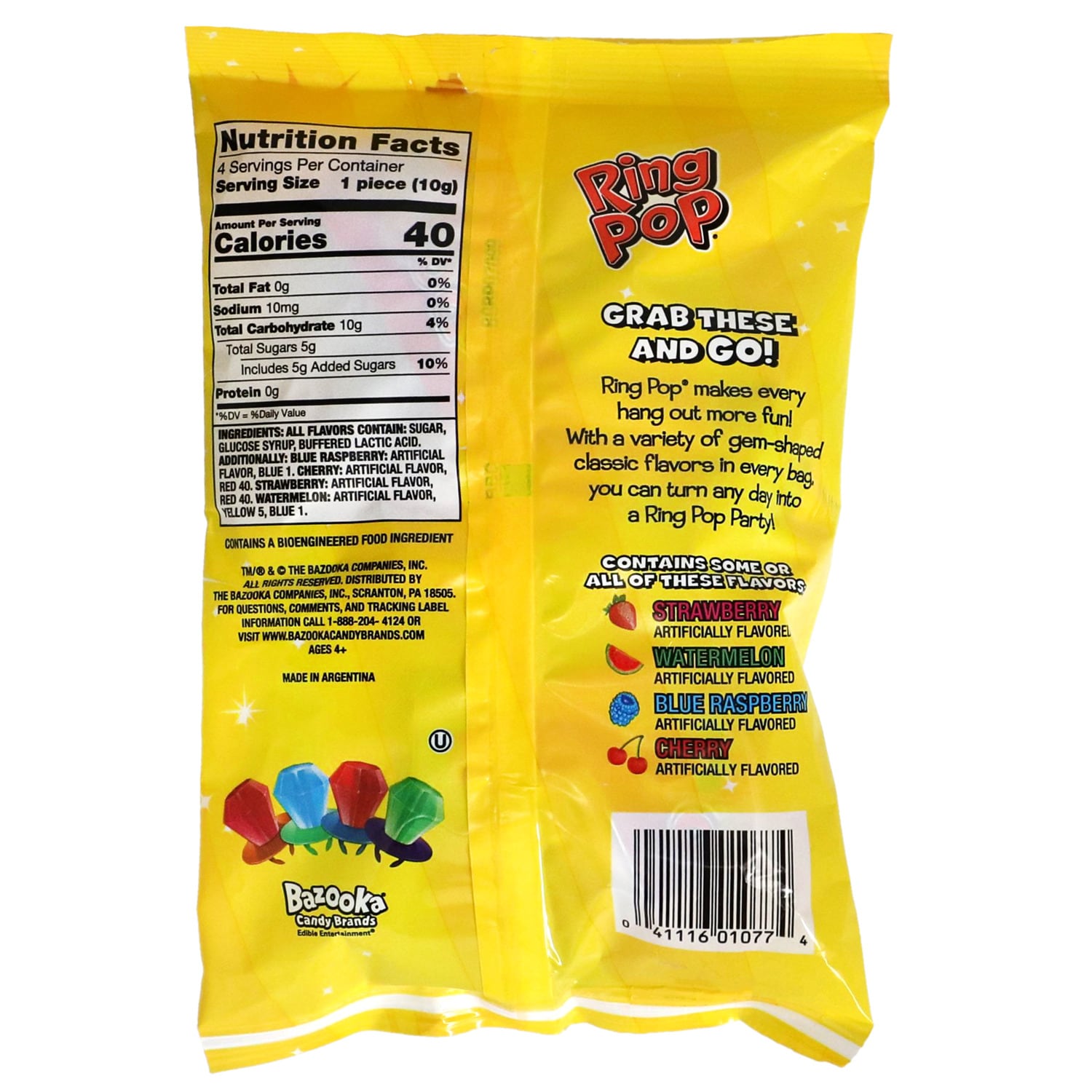 Ring Pops, Assorted Flavors, 4-pc Pack.