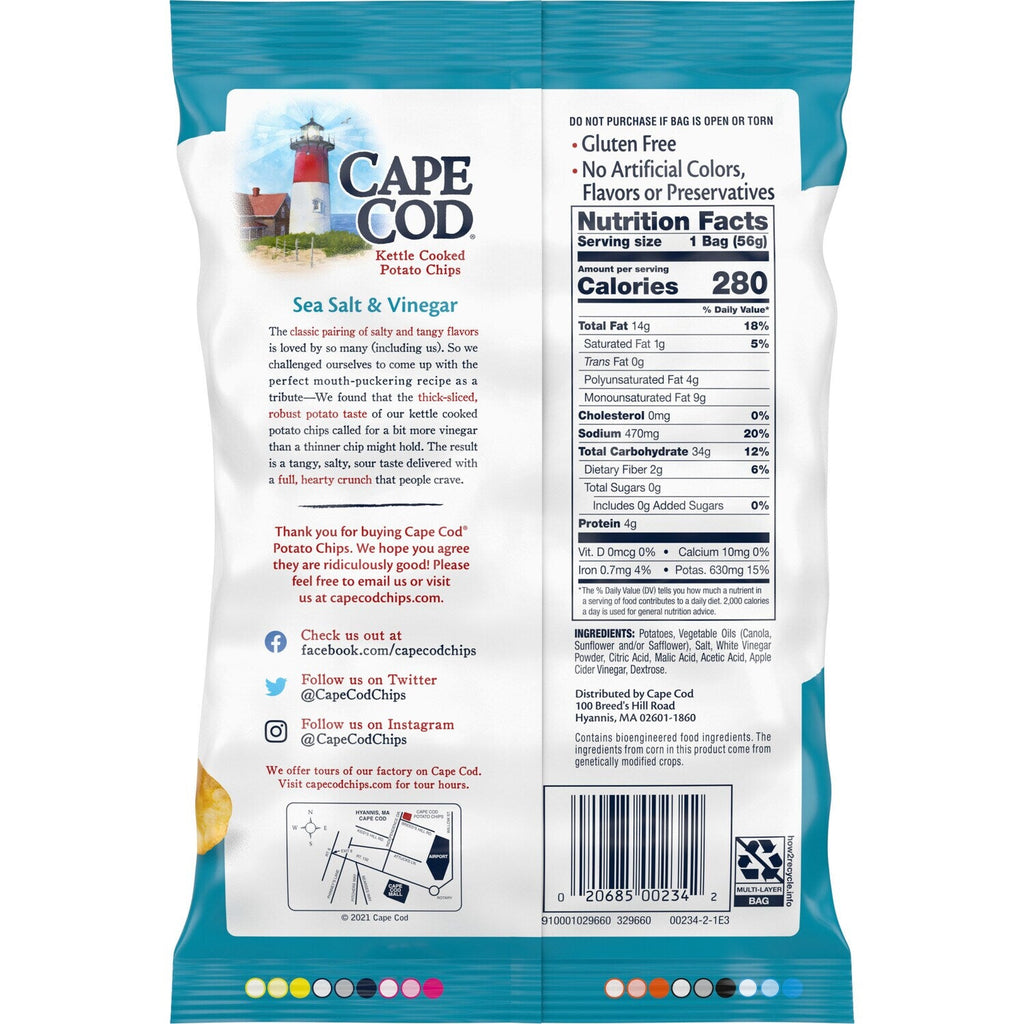 Cape Cod Sea Salt and Vinegar Kettle Potato Chips, 2-oz. Bag