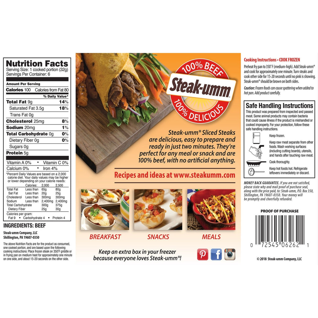 Steak-umm All-Natural Beef Sandwich Steaks, 9-oz., 6-ct.