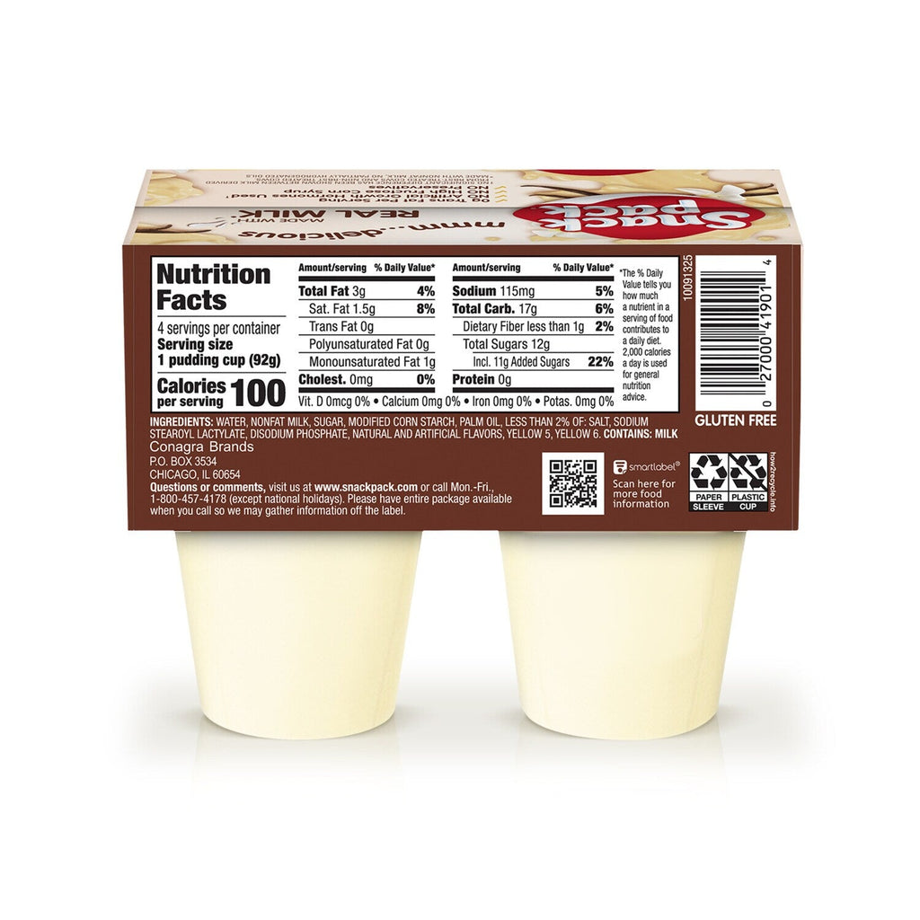 Snack Pack Vanilla Pudding, 3.25 oz Pudding Cups, 4 Count