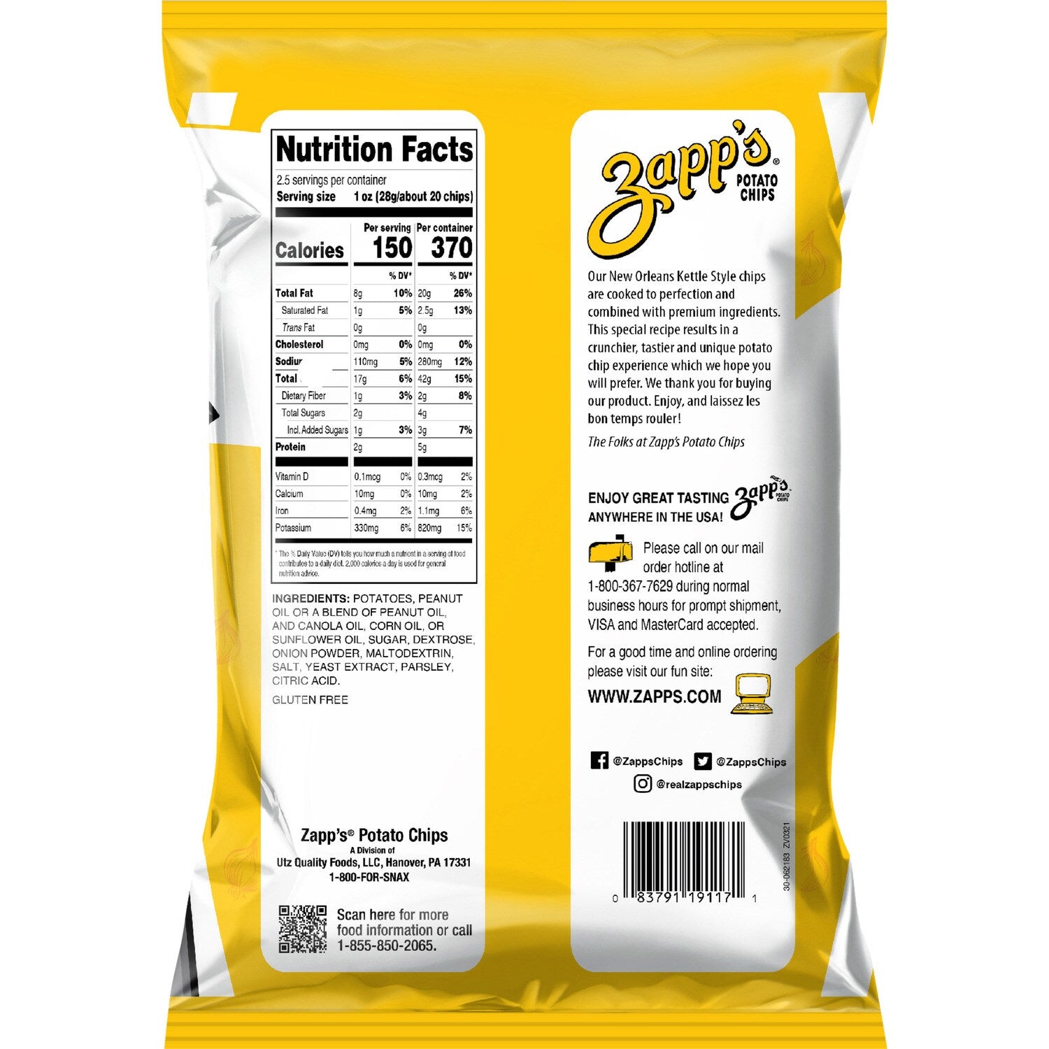 Zapp's New Orleans Creole Sweet Onion Potato Chips, 2.5-oz.