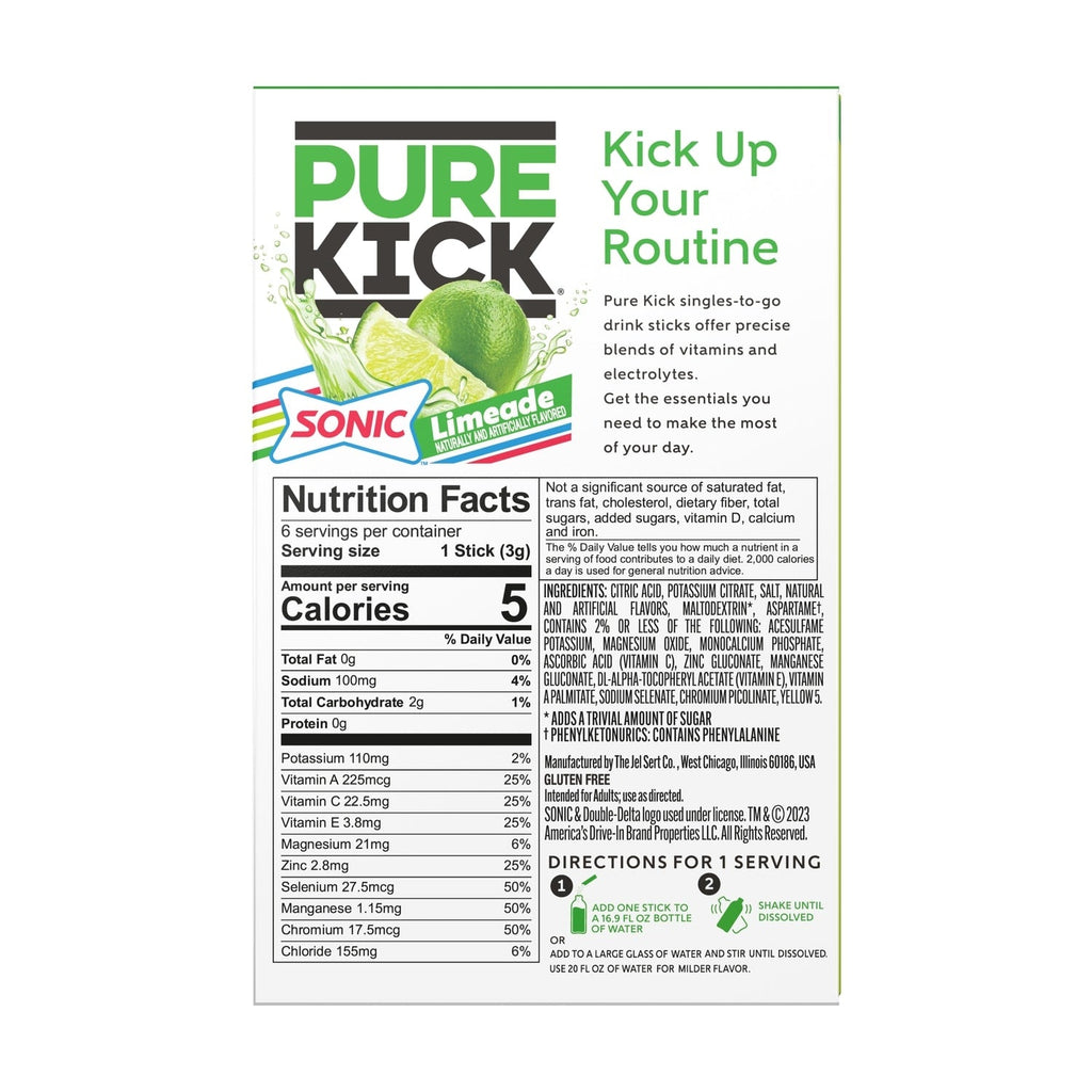 Pure Kick Hydrate Limeade Drink Mix, 6-pc Pack.