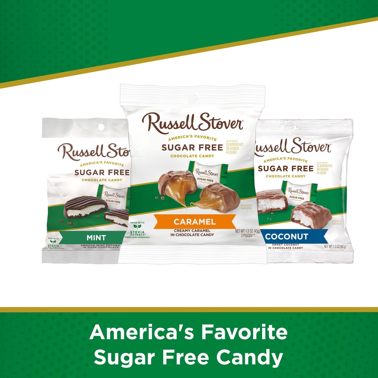 Russell Stover Sugar-Free Creamy Caramel Chocolate Candies, 13-pc Pack.