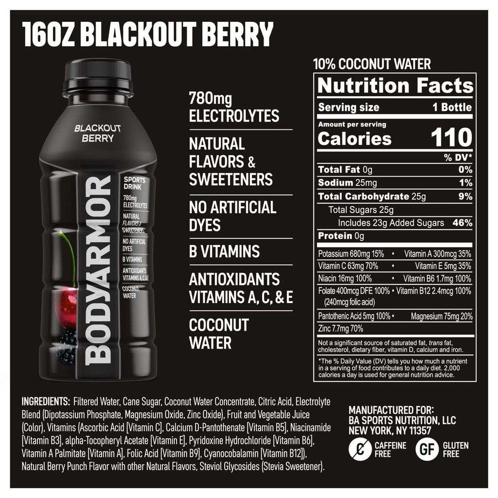 BODYARMOR Blackout Berry Sports Drink, 16 fl oz Bottle