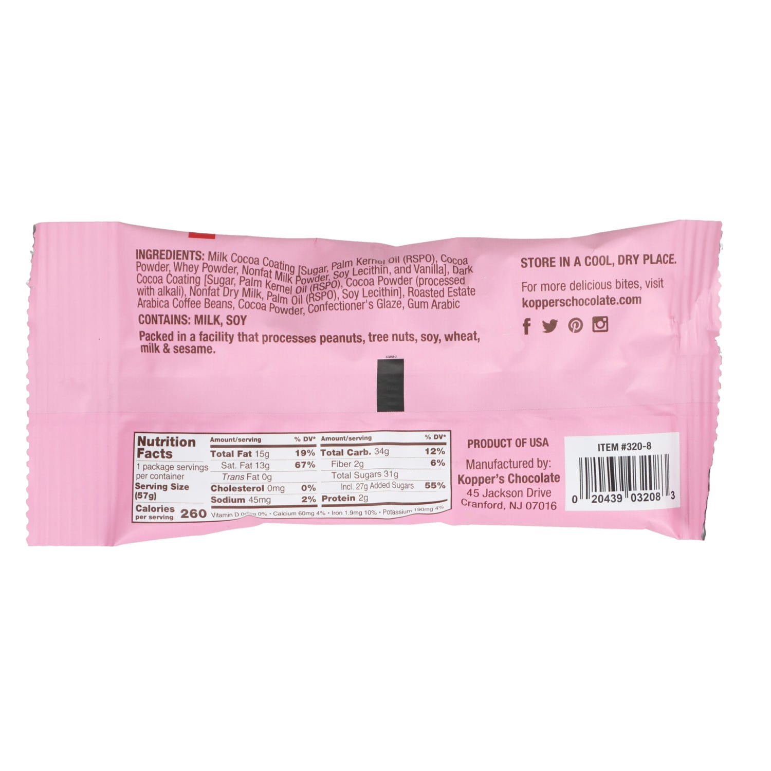 Kopperâs Milk Chocolate Espresso Beans, 2 oz.