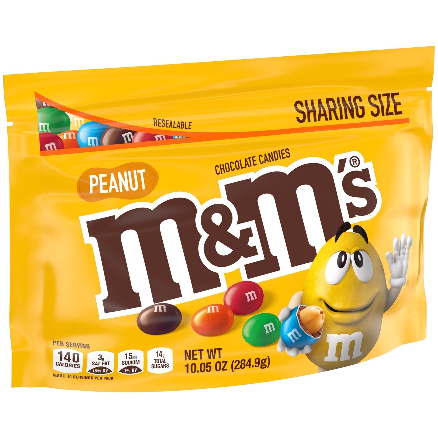 M&amp;M'S Peanut Milk Chocolate, Sharing Size, 10.05-oz. Resealable Bag