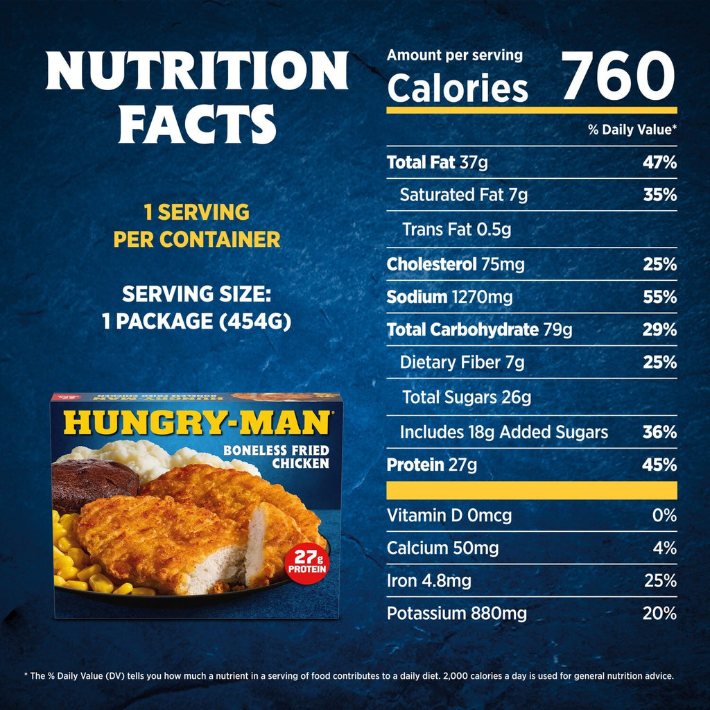 Hungry-Man Boneless Fried Chicken, 27g Protein Per Serving, Frozen Meal, 16 oz