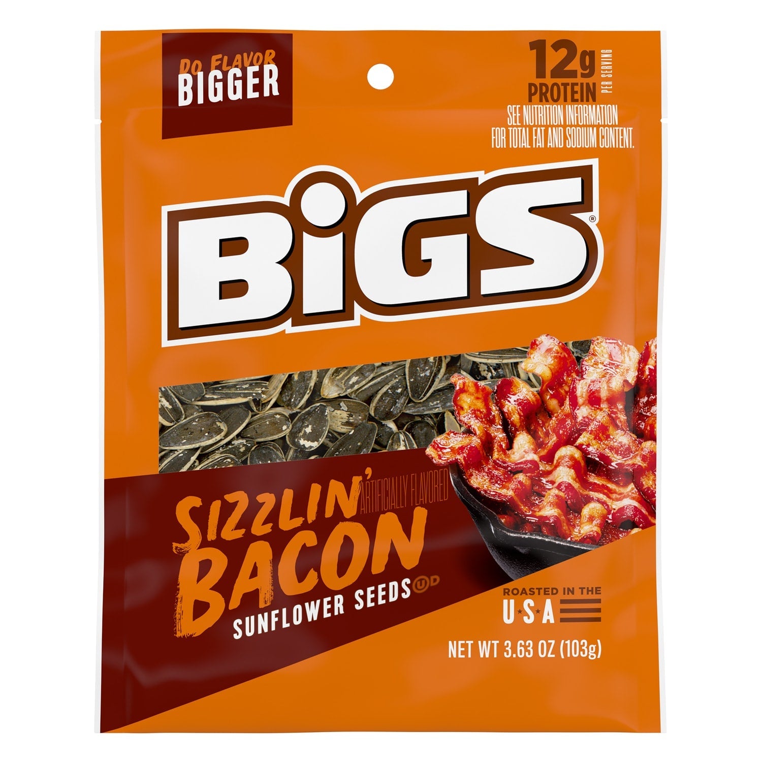 Bigs Sizzlin' Bacon Sunflower Seeds, 3.625 oz. Bag