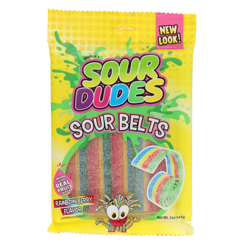 Sour Dudes Sour Belts Rainbow Berry Flavor Candy, 5 oz.