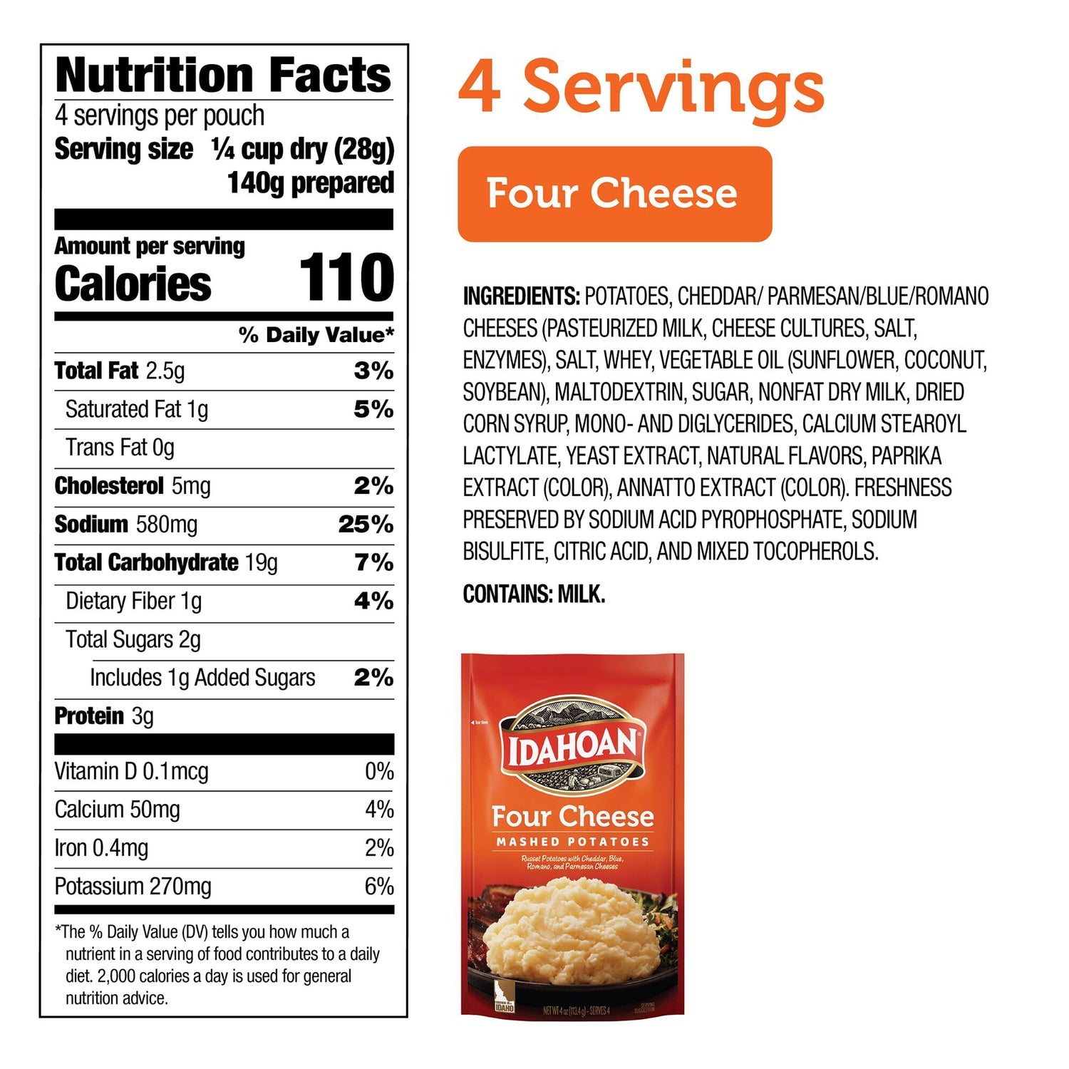 Idahoan Four Cheese Instant Mashed Potatoes, 4 oz.