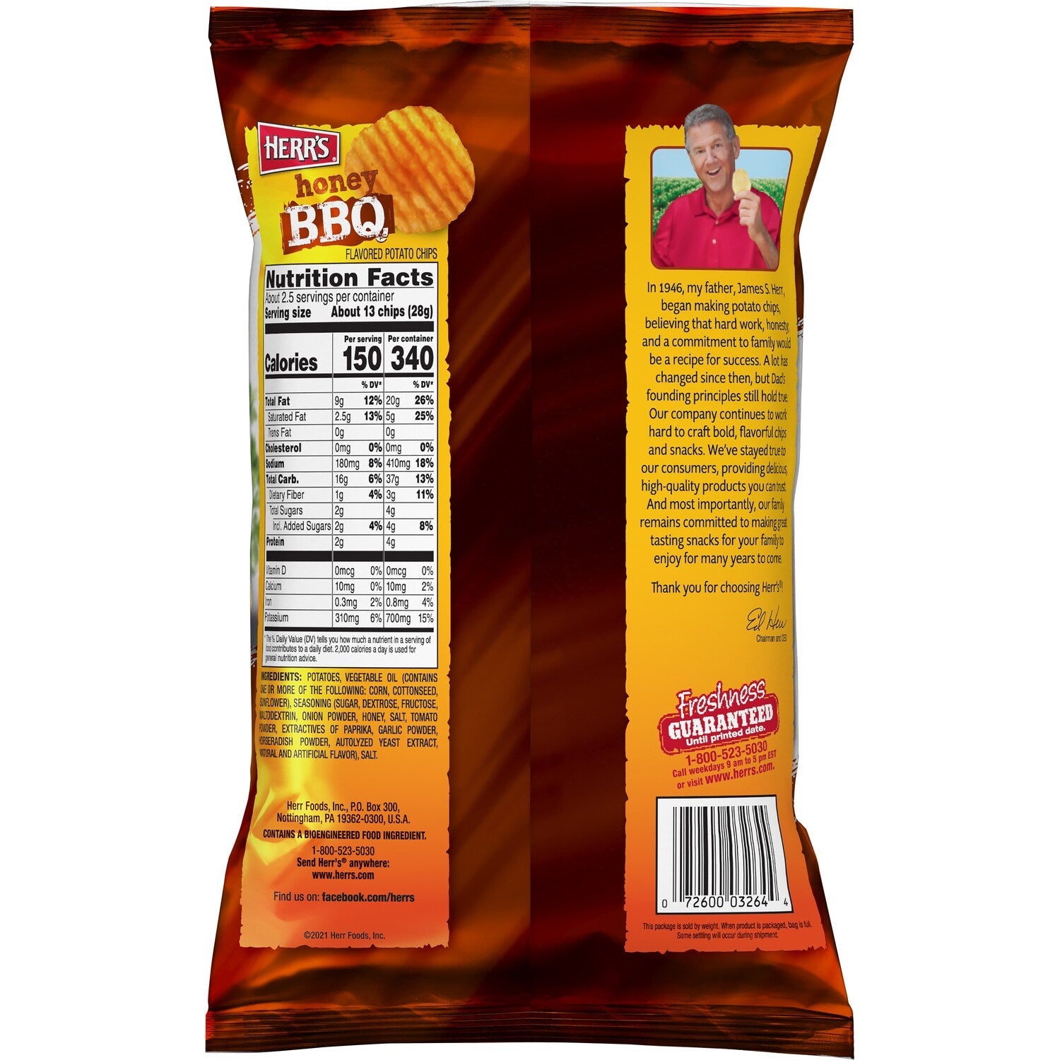 Herr's Honey BBQ Potato Chips, 1-ct.