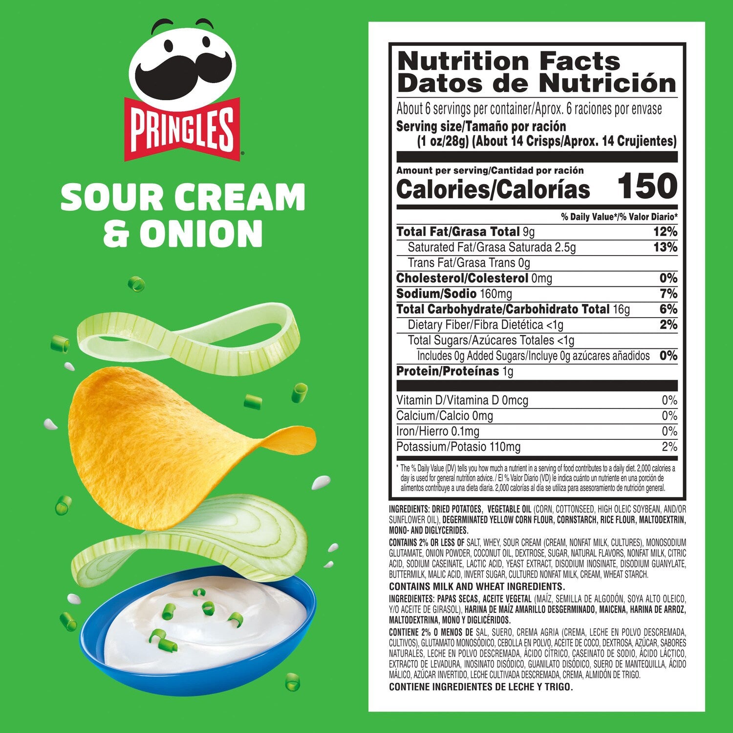 Pringles Sour Cream &amp; Onion Flavored Potato Chips, 1-ct.