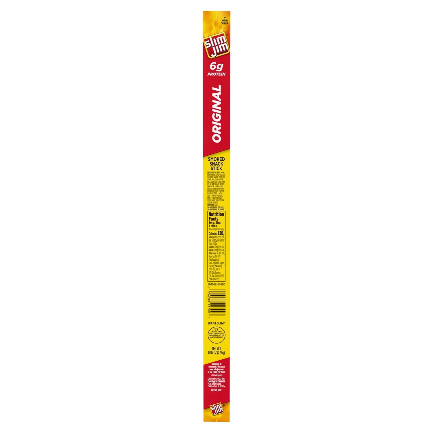 Slim Jim Giant Sized Original Smoked Snack Stick, 6g Protein Per Serving, 0.97 oz.
