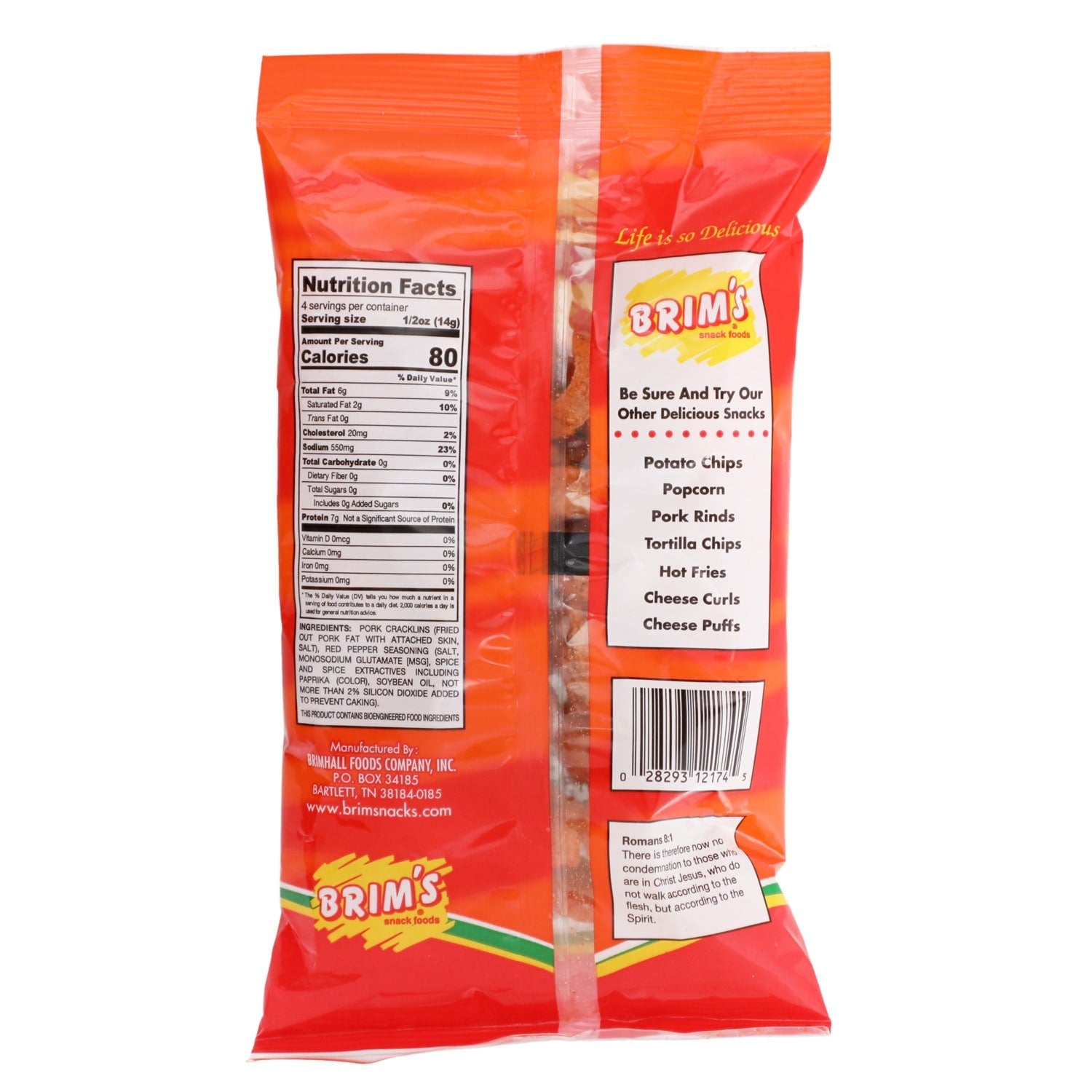 Brims Seasoned Pork Cracklin Strips, 2 oz. Bag