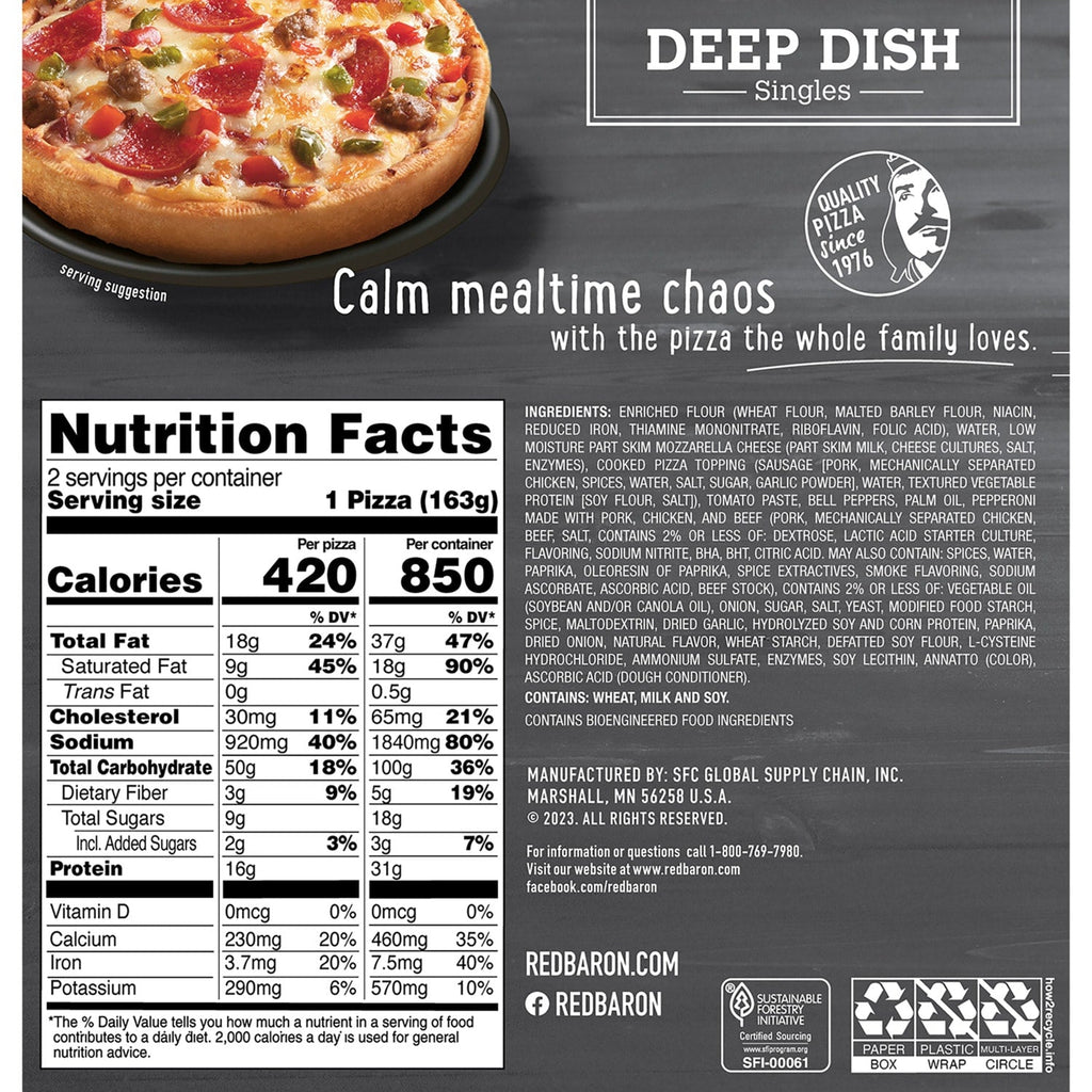 Red Baron Deep Dish Personal Frozen Pizza - Supreme, 2 ct.