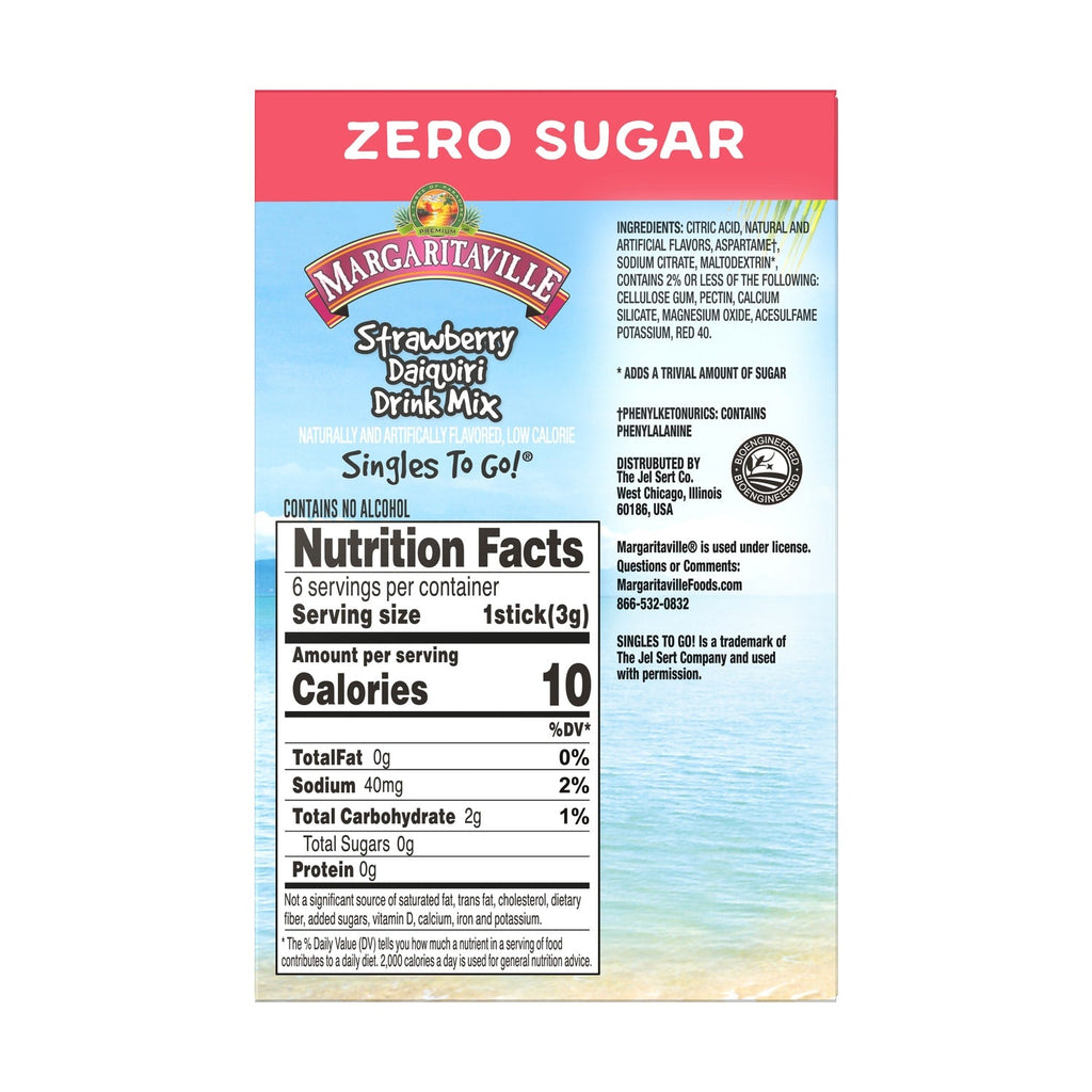 Margaritaville Strawberry Daiquiri Sugar-Free Singles-To-Go Drink Mix, 6-ct. Box