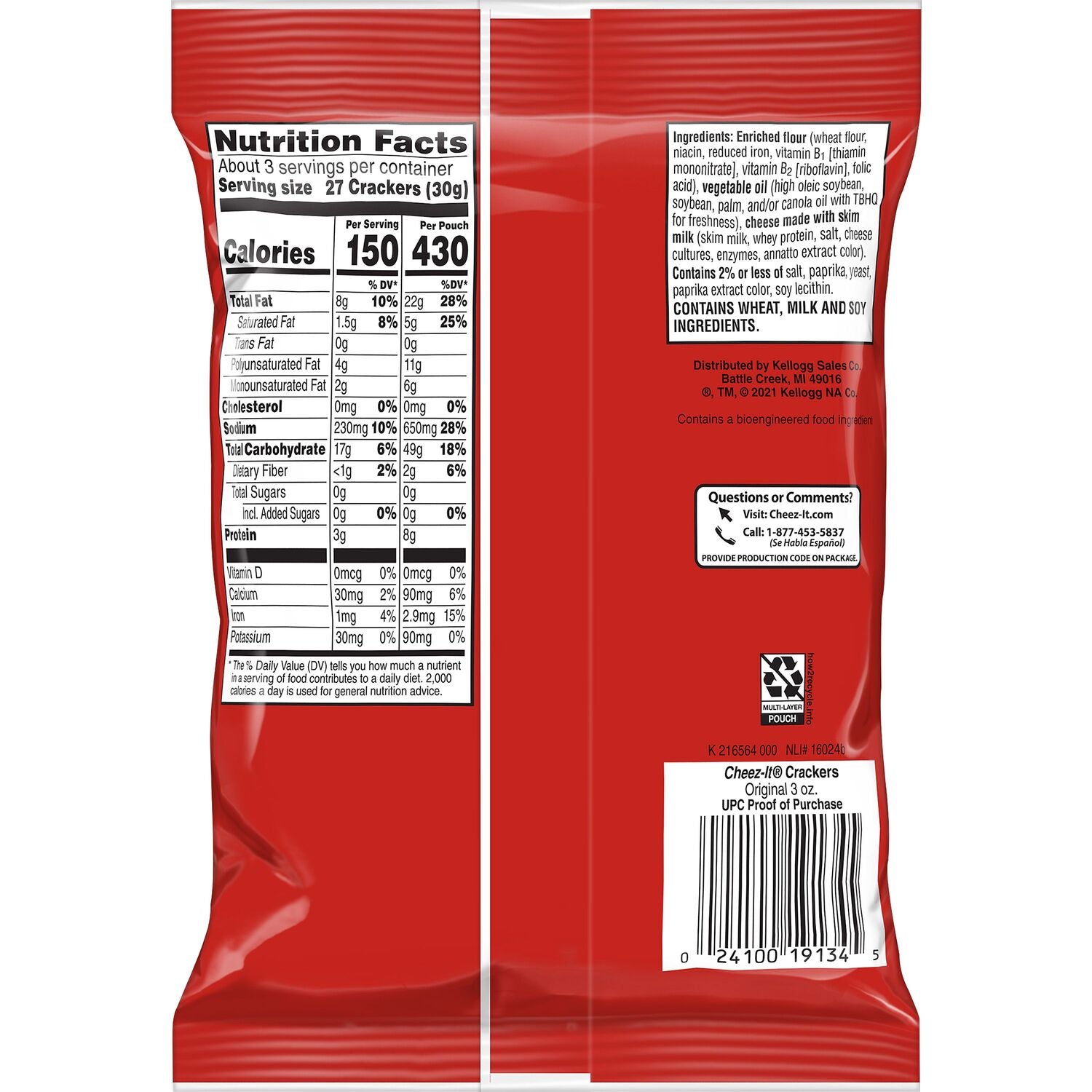 Kellogg's Cheez-It Grab N' Go Original Baked Snack Crackers, 3 oz.