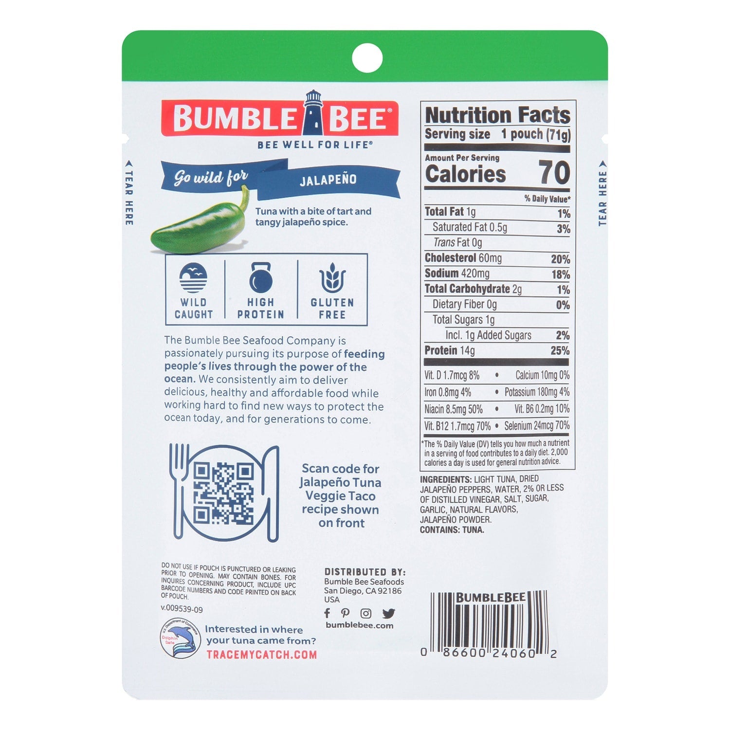 Bumble Bee Jalapeno Seasoned Wild Caught Tuna, 1-ct.