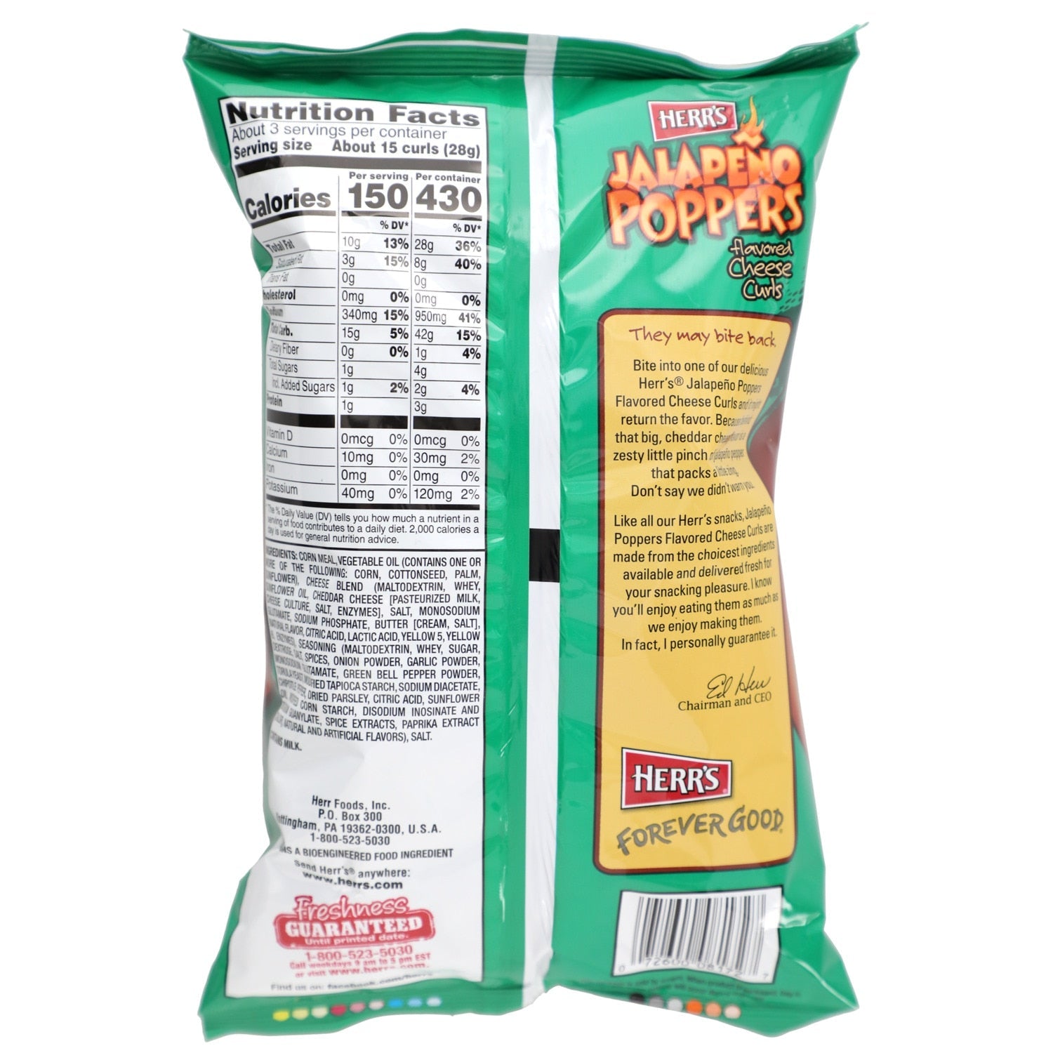 Herrâs Jalapeno Popper Cheese Curls, 2.75 oz.