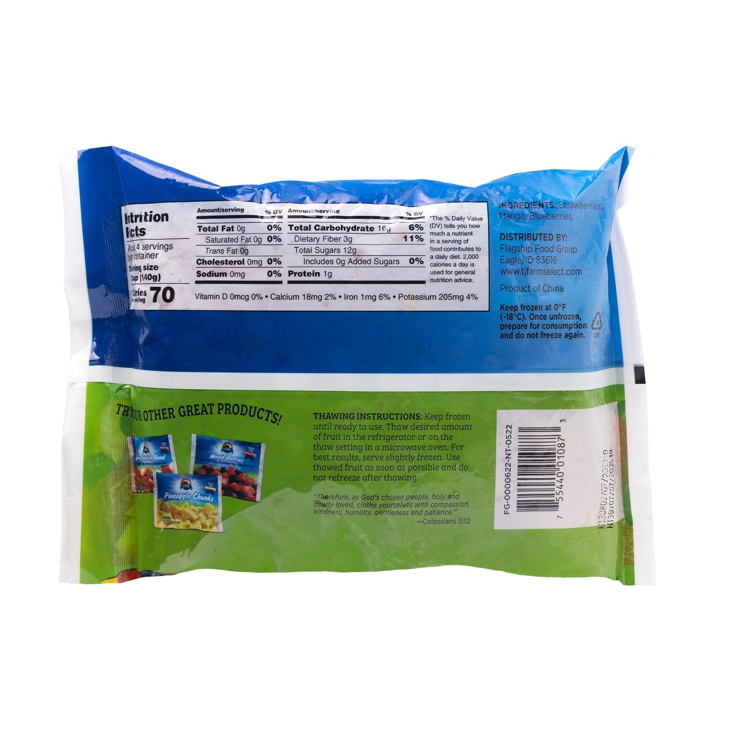 Tj Farms Frozen Strawberry, Mango, And Blueberry, 1-ct.