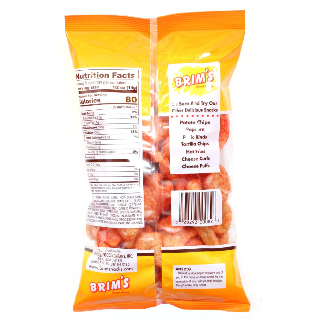 Brim's Hot Fried Pork Rinds, 2.6-oz. Bags