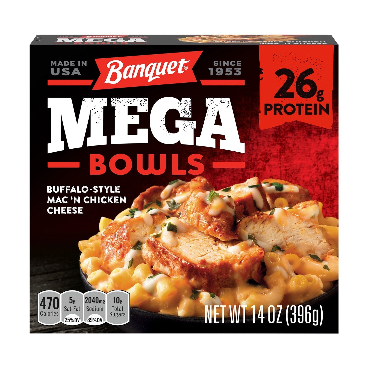 Banquet Mega Bowls Buffalo-Style Chicken Mac 'N Cheese, Frozen Meal, 14 oz.