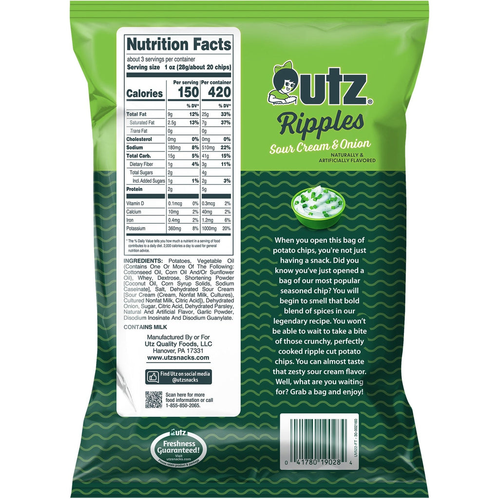 Utz Ripples Sour Cream &amp; Onion Potato Chips 2.75 oz.