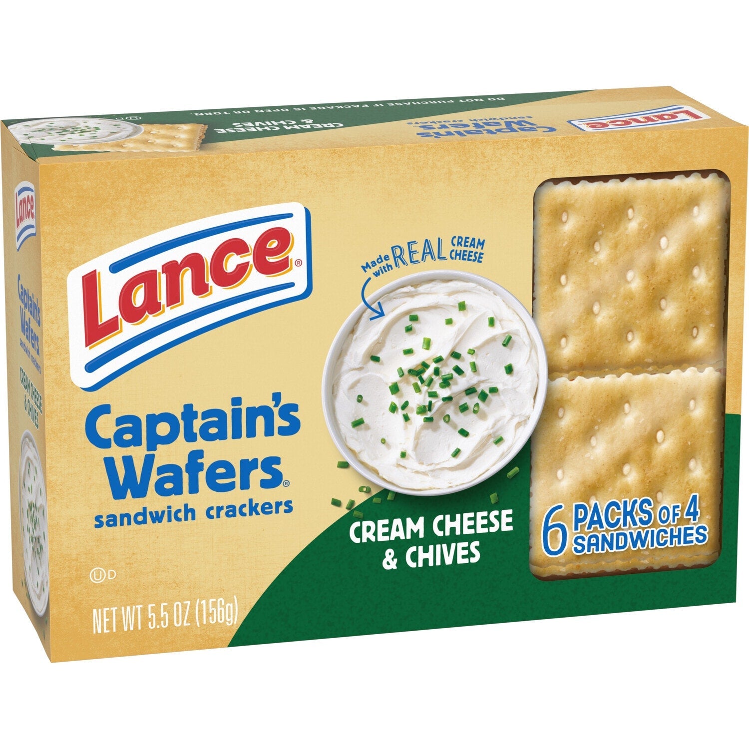 Lance Sandwich Crackers, Captain's Wafers Cream Cheese and Chives, 6 Packs, 4 Sandwiches Each