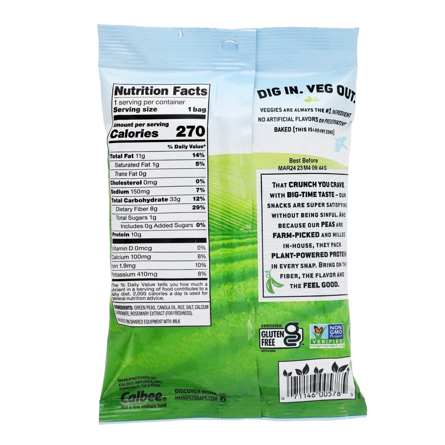 Harvest Snaps Lightly Salted Green Pea Snack Crisps, 2-oz. Bags
