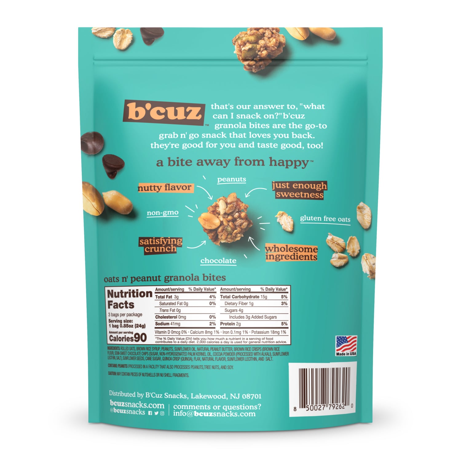 B'cuz Oats nâ Peanut Granola Bites, 2.6-oz. Bag
