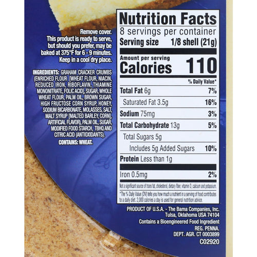Bama 9-in. Graham Cracker Pie Crust, 6 oz.