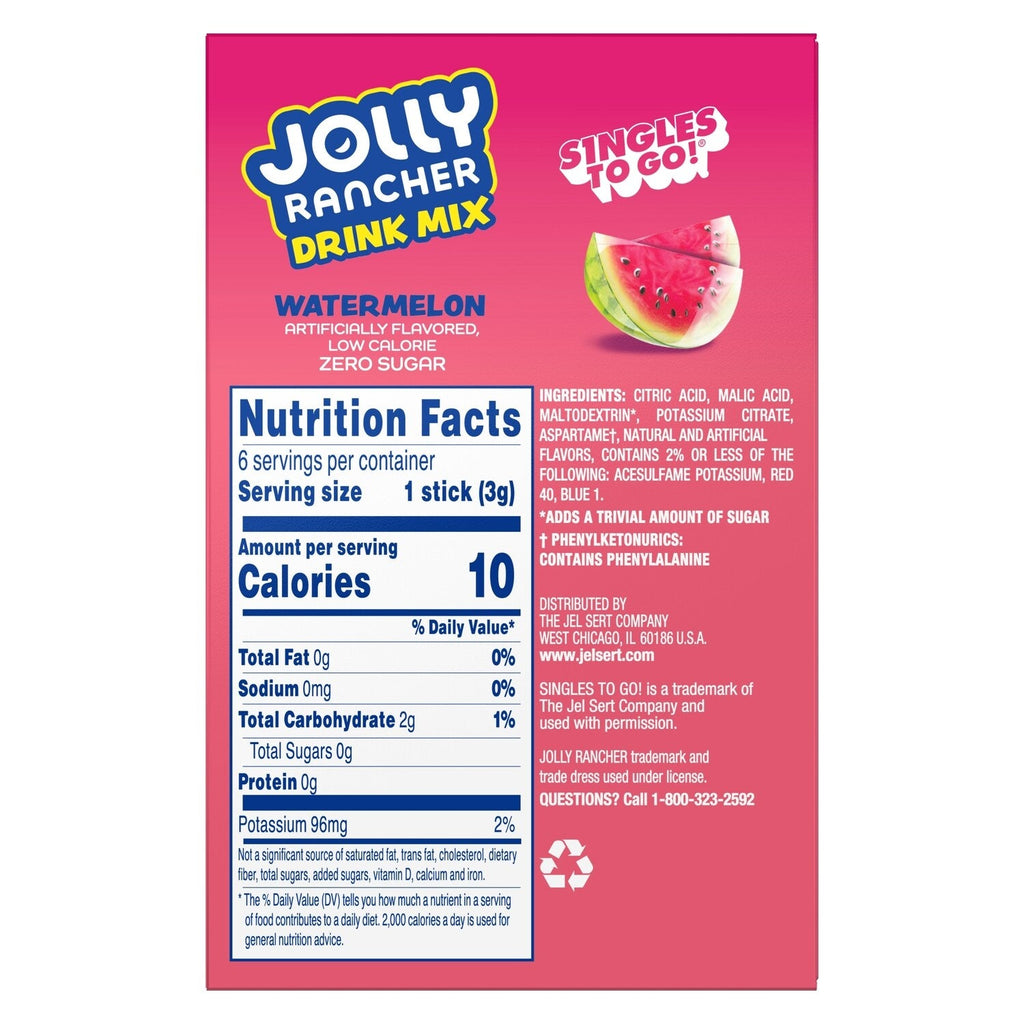 Jolly Rancher Watermelon-flavored Drink Mix, 6-pc Pack.