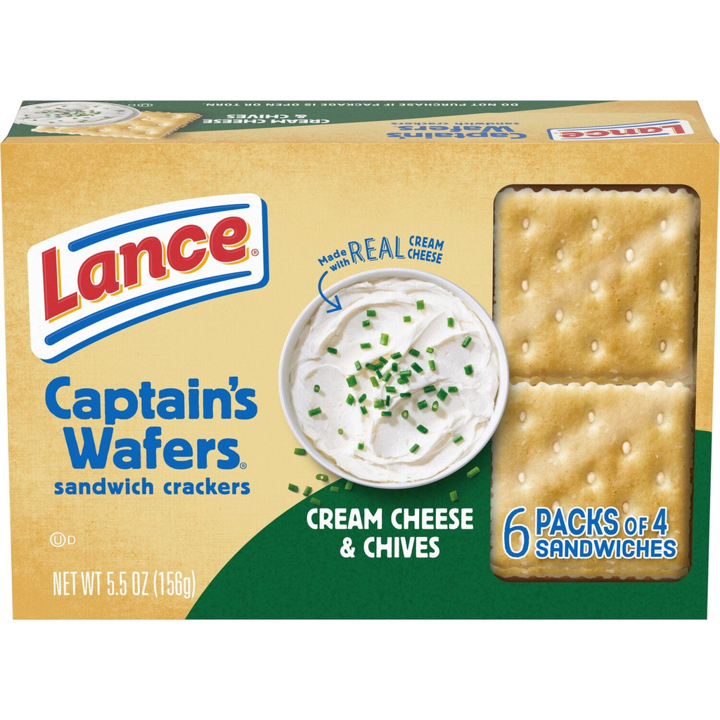 Lance Sandwich Crackers, Captain's Wafers Cream Cheese and Chives, 6 Packs, 4 Sandwiches Each