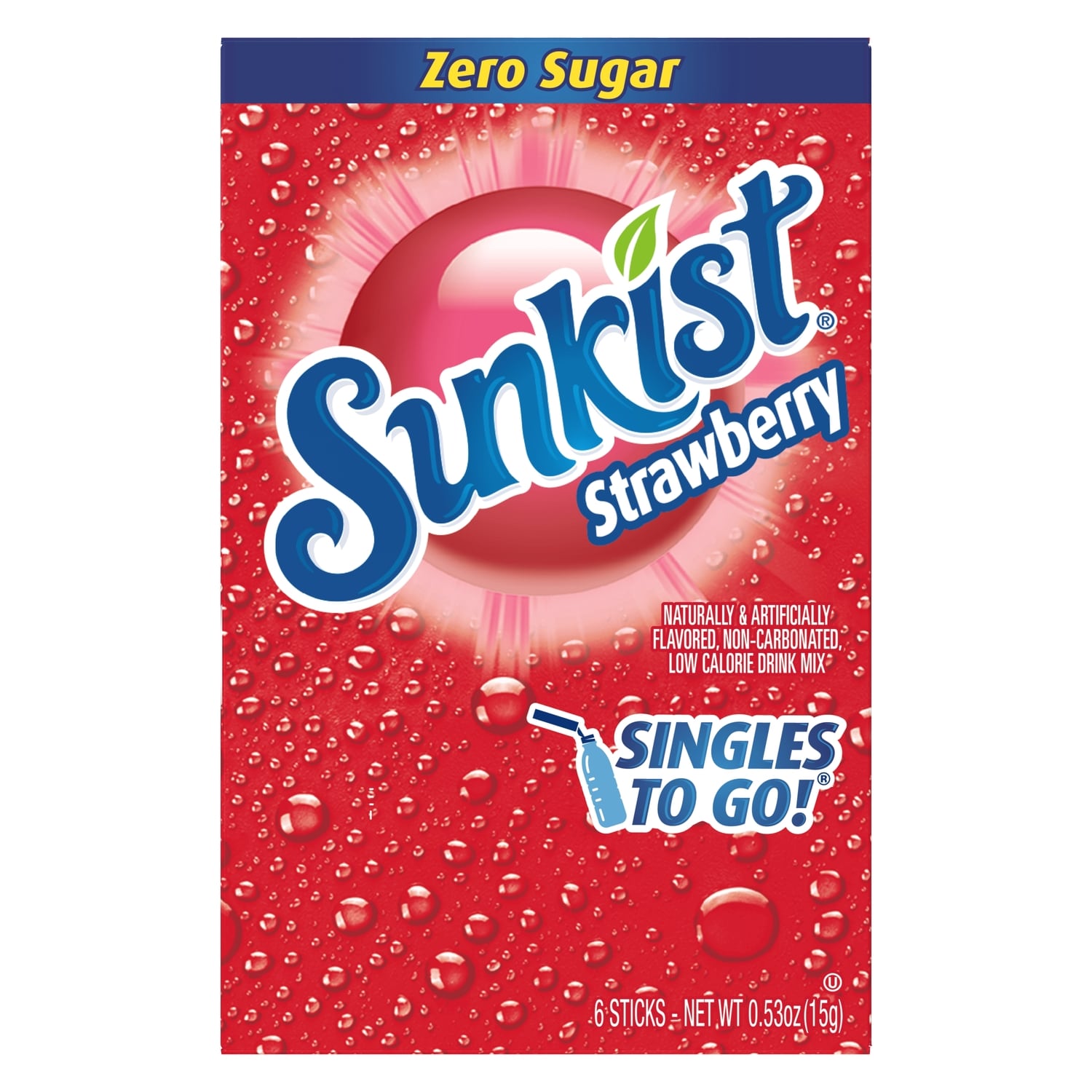 Sunkist Strawberry Zero Sugar Drink Mix, 6-pc Pack.