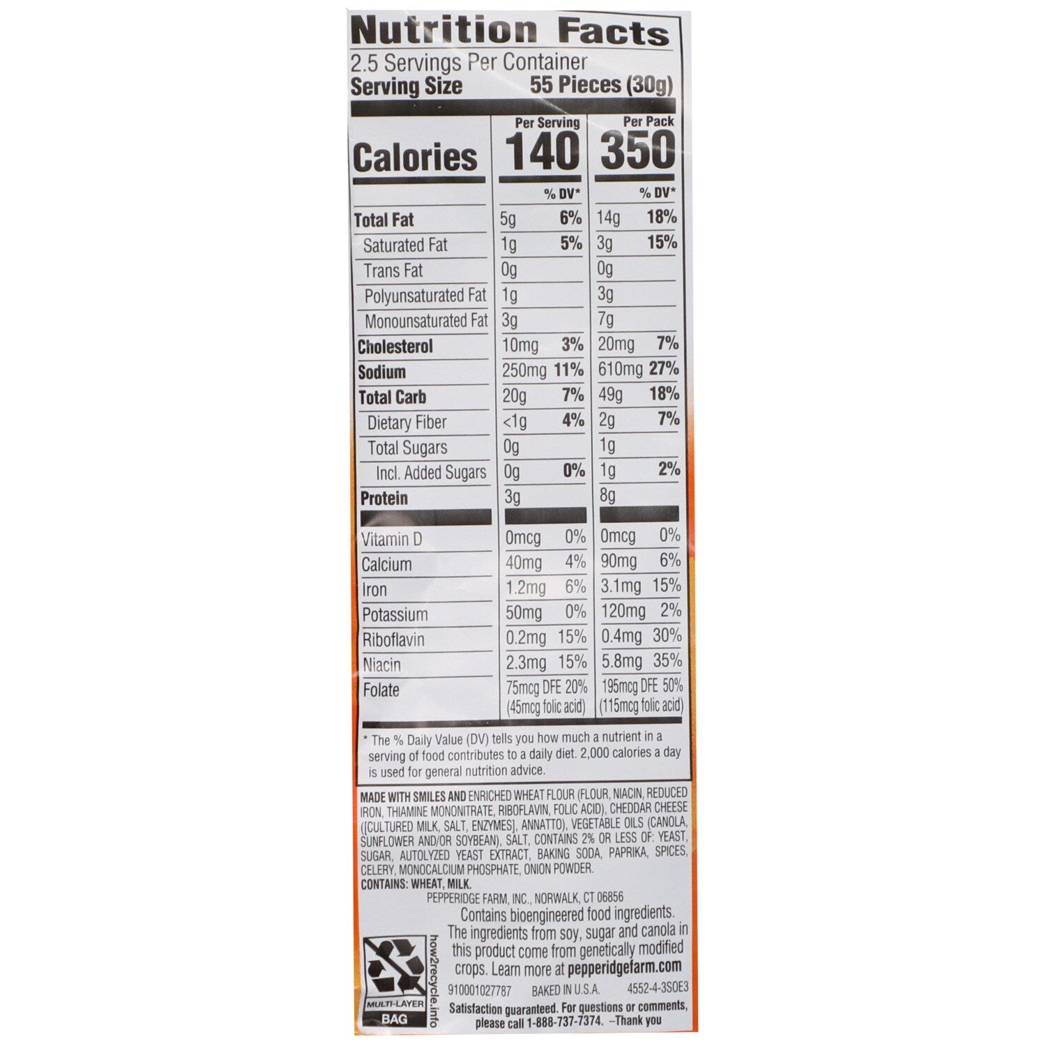 Pepperidge Farm Goldfish Cheddar Snack Crackers, 2.65-oz. Pack