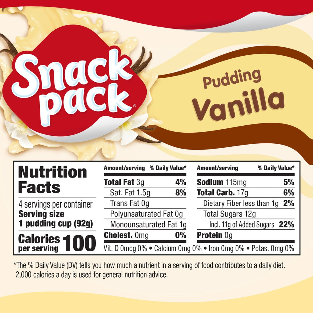Snack Pack Vanilla Pudding, 3.25 oz Pudding Cups, 4 Count