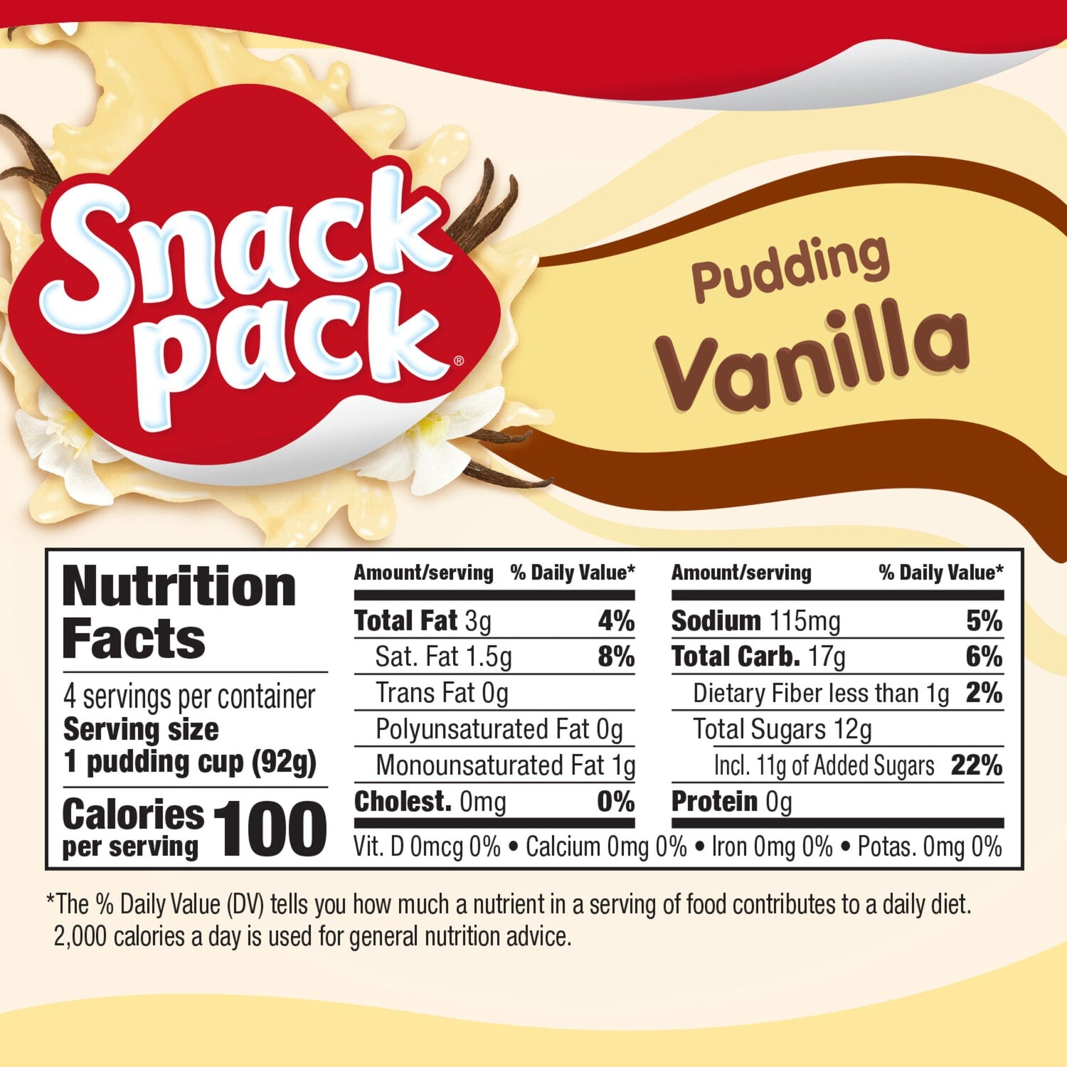 Snack Pack Vanilla Pudding, 3.25 oz Pudding Cups, 4 Count