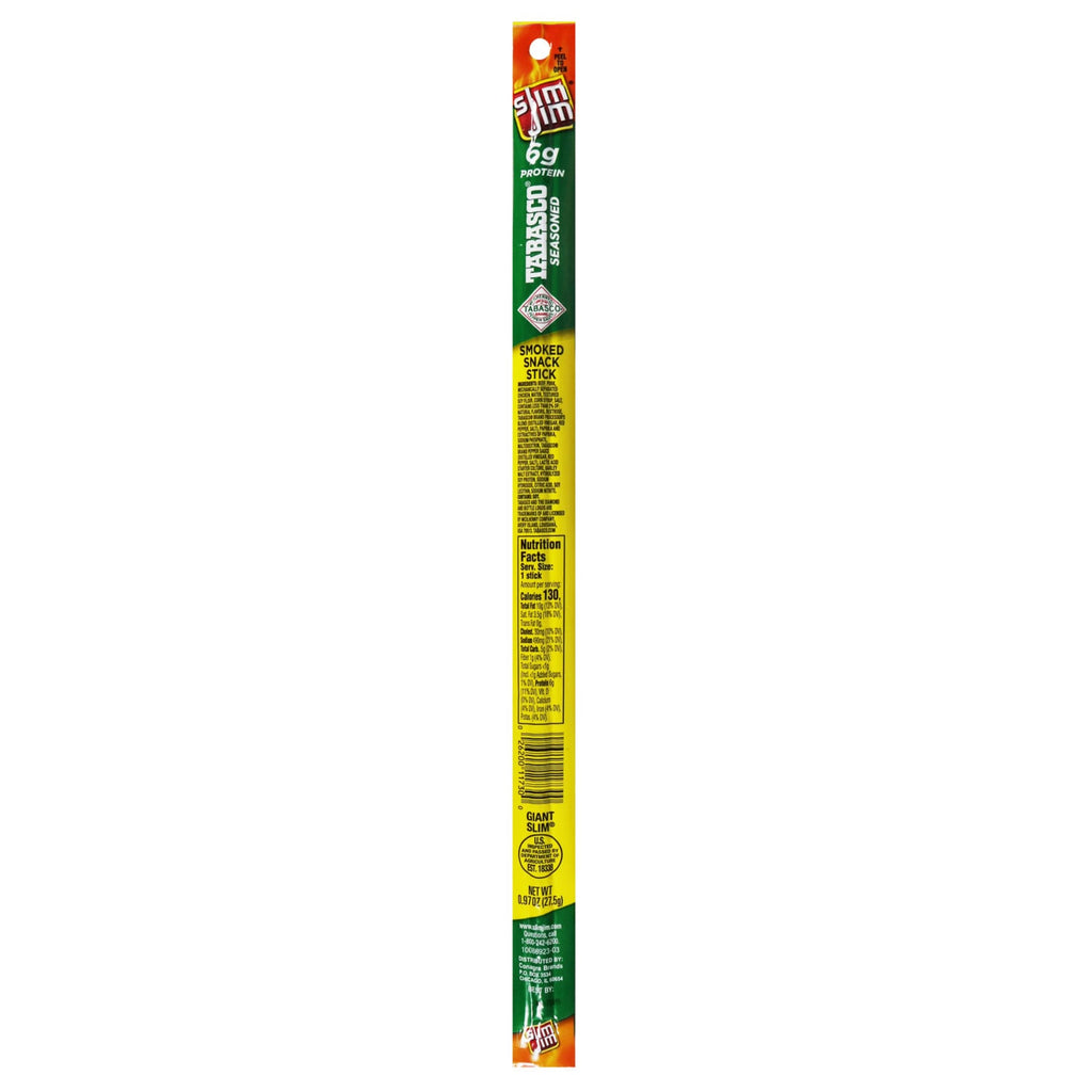 Slim Jim Giant Smoked Meat Sticks, Tabasco Flavor, 6g Protein Per Stick, 0.97 oz.