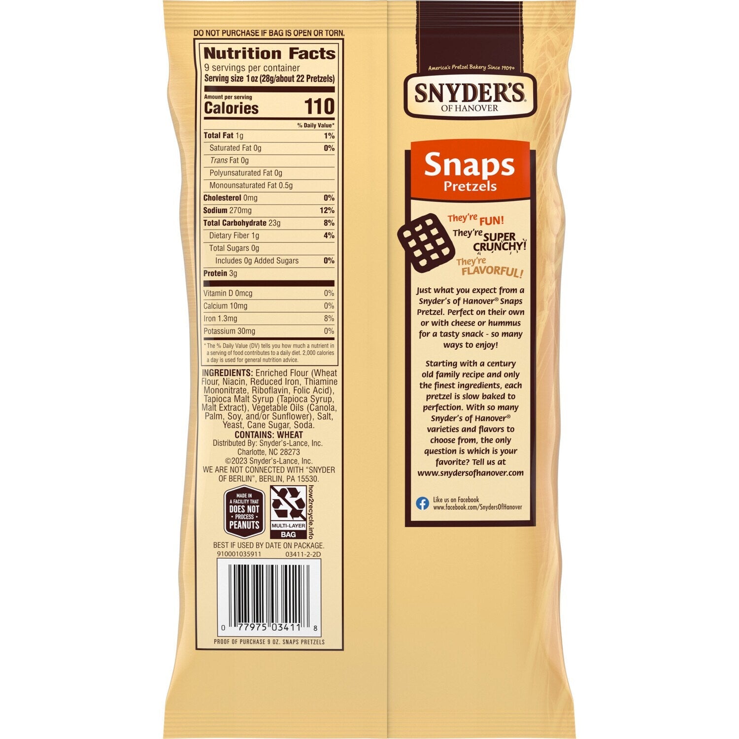 Snyder's of Hanover Pretzel Snaps, 9 Oz
