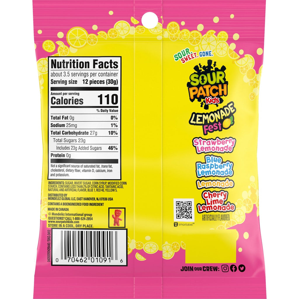 Sour Patch Kids Lemonade Fest Soft &amp; Chewy Candy, 3.61-oz.