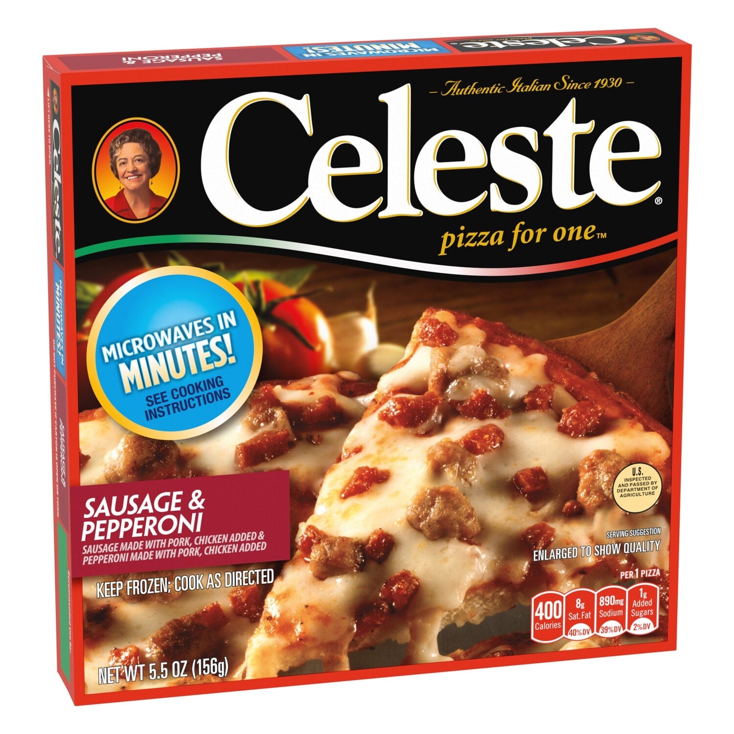 Conagra Brands Celeste Sausage and Pepperoni Pizza, Individual Microwavable Frozen Pizza, 5.5 oz.