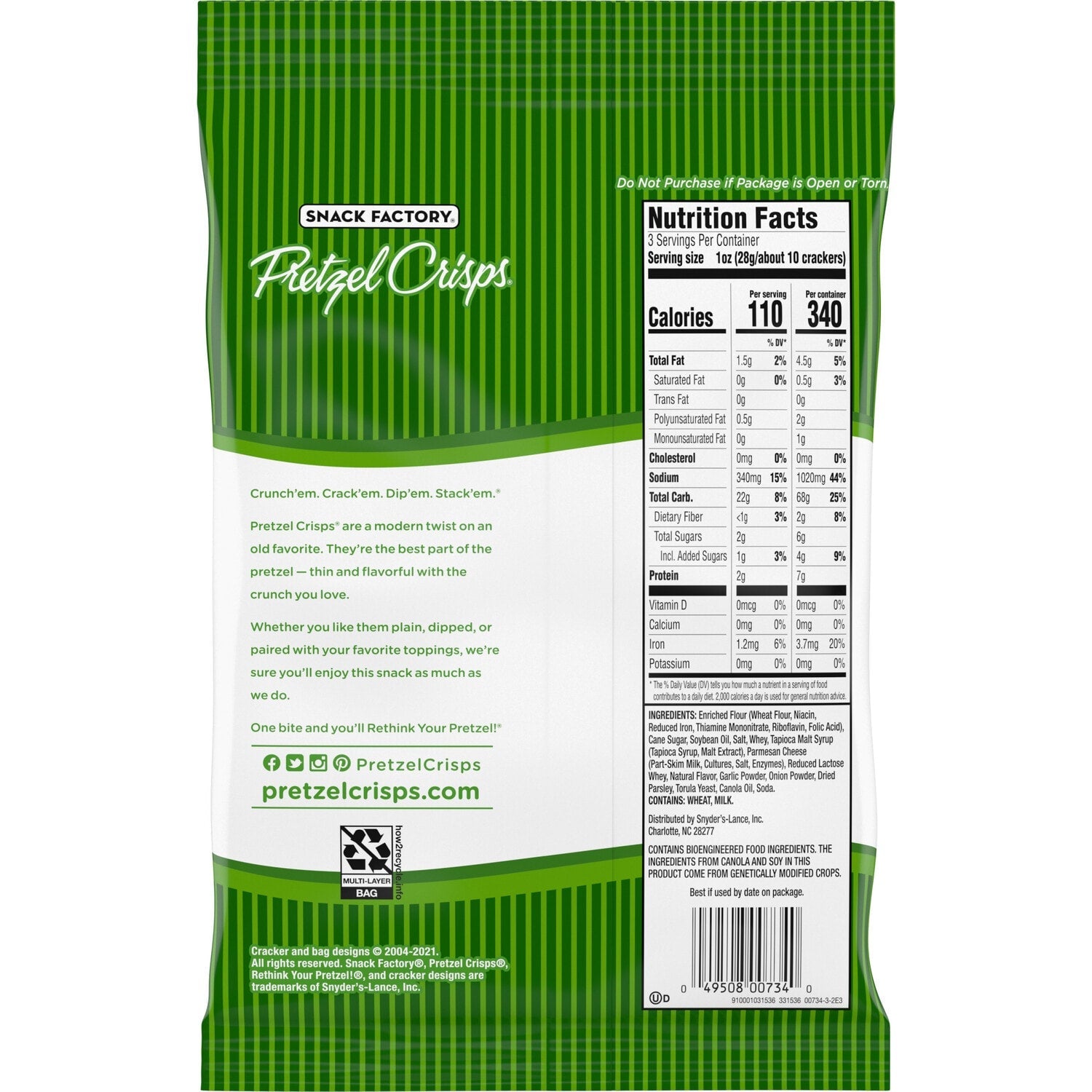 Snack Factory Pretzel Crisps - Garlic Parmesan, 3 oz.