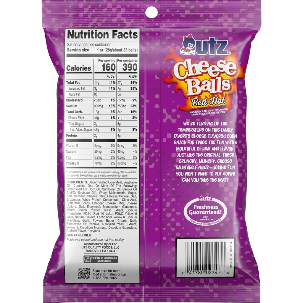 Utz Cheese Balls - Red Hot Cheddar, 2.5-oz. Bags