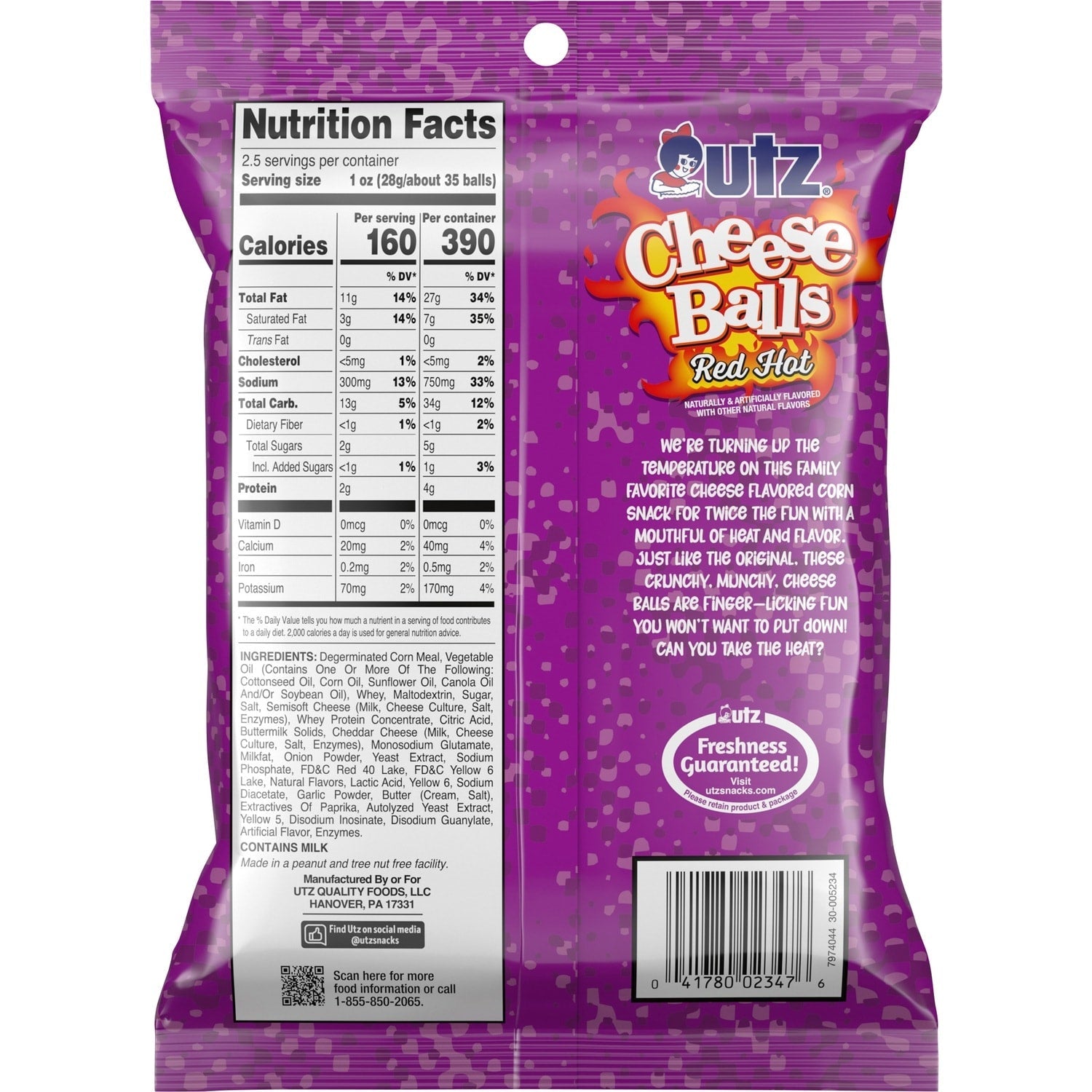 Utz Cheese Balls - Red Hot Cheddar, 2.5-oz. Bags