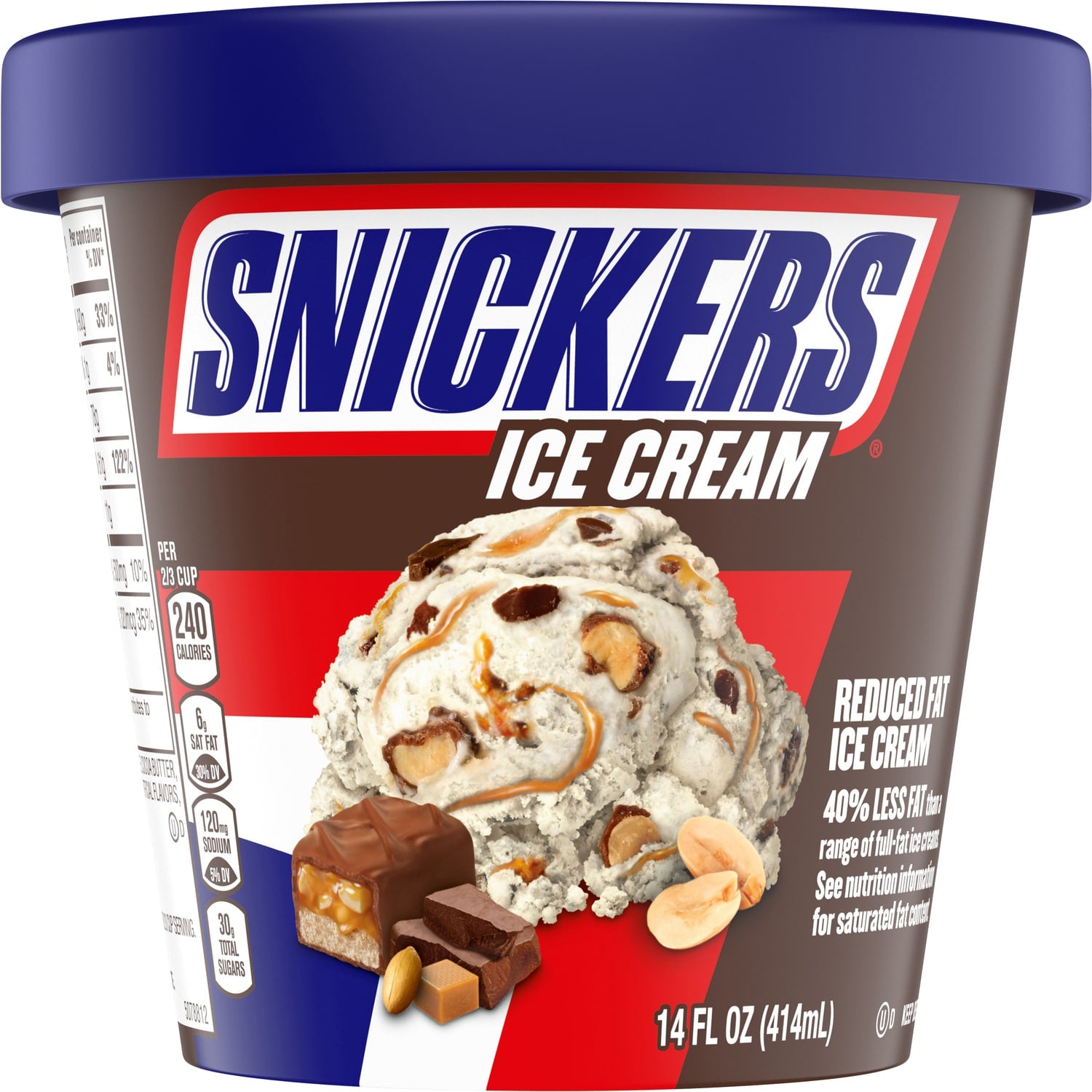Snickers Ice Cream Reduced Fat Vanilla Ice Cream, Caramel, and Snickers Candy Bar Pieces, 14 Oz
